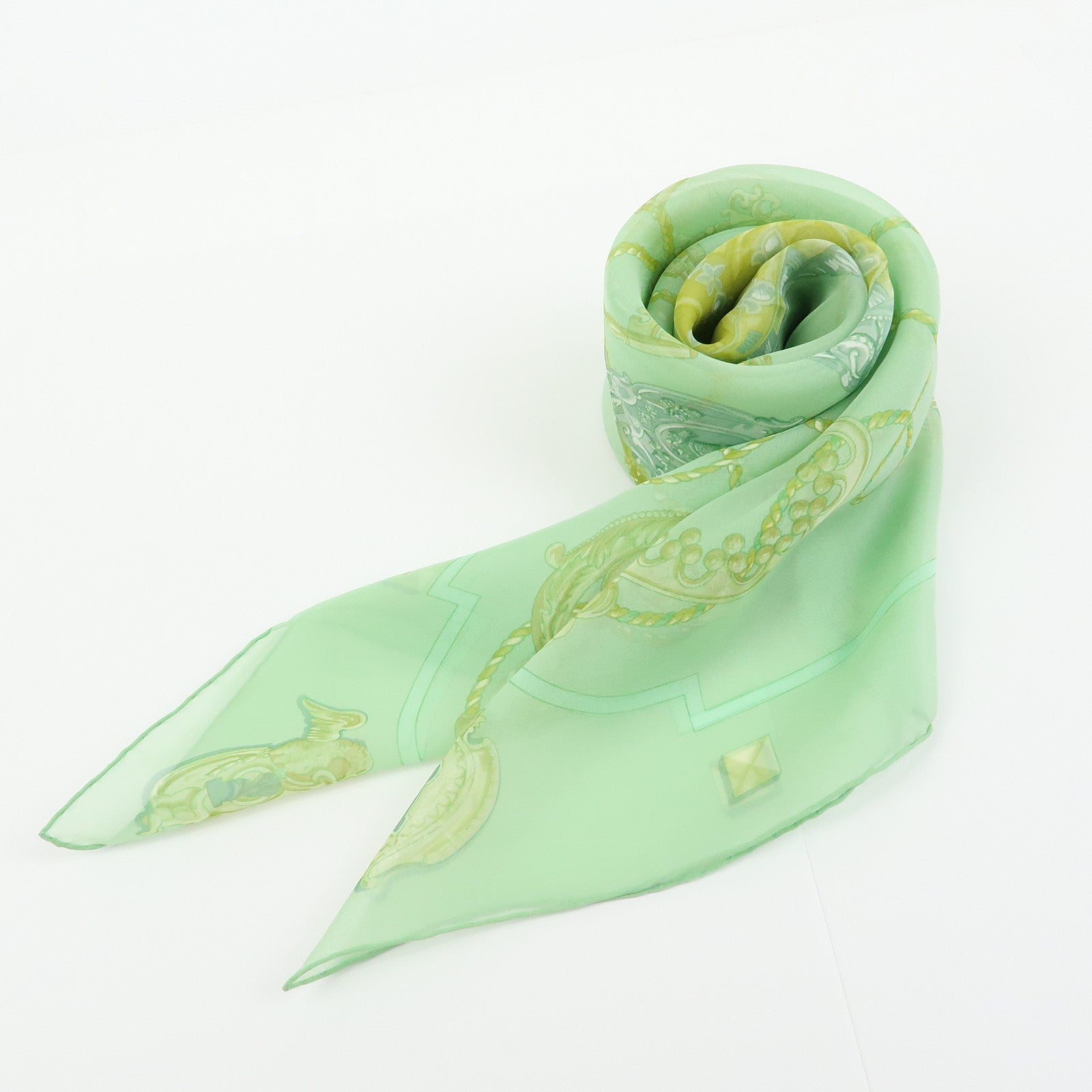HERMES Carre 90 Silk 100% Scarf LES CLES THE KEYS RARE Light Green