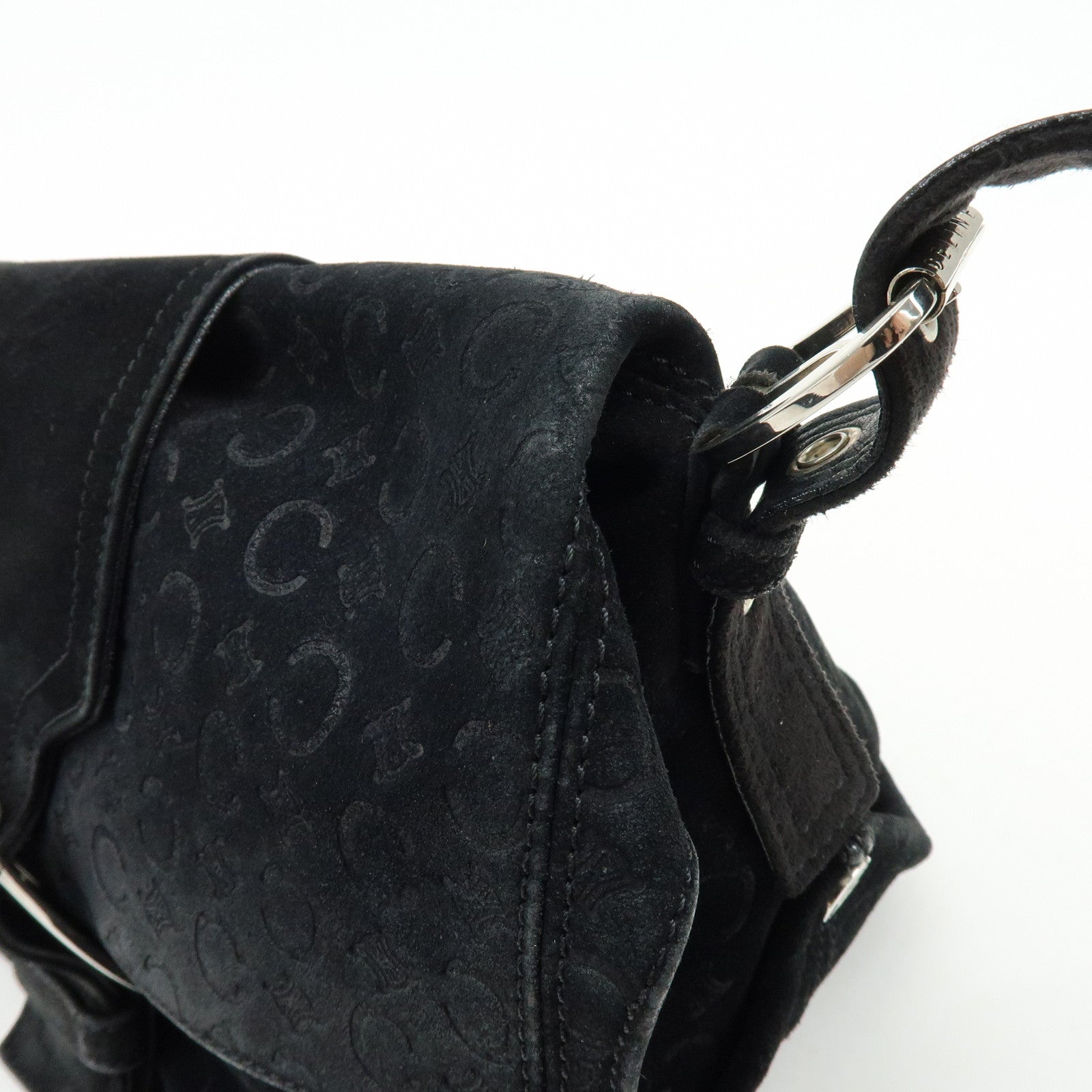 CELINE C Macadam Suede Leather Shoulder Crossbody Bag Black