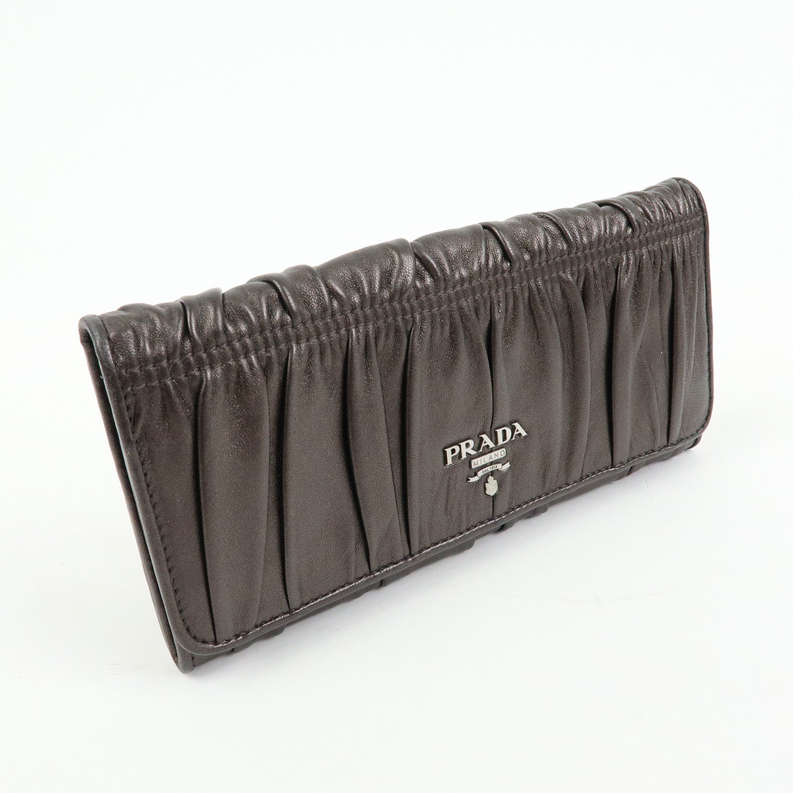 PRADA Logo Nappa Gaufre Leather Flap Bi-fold Long Wallet Bronze 1M1132