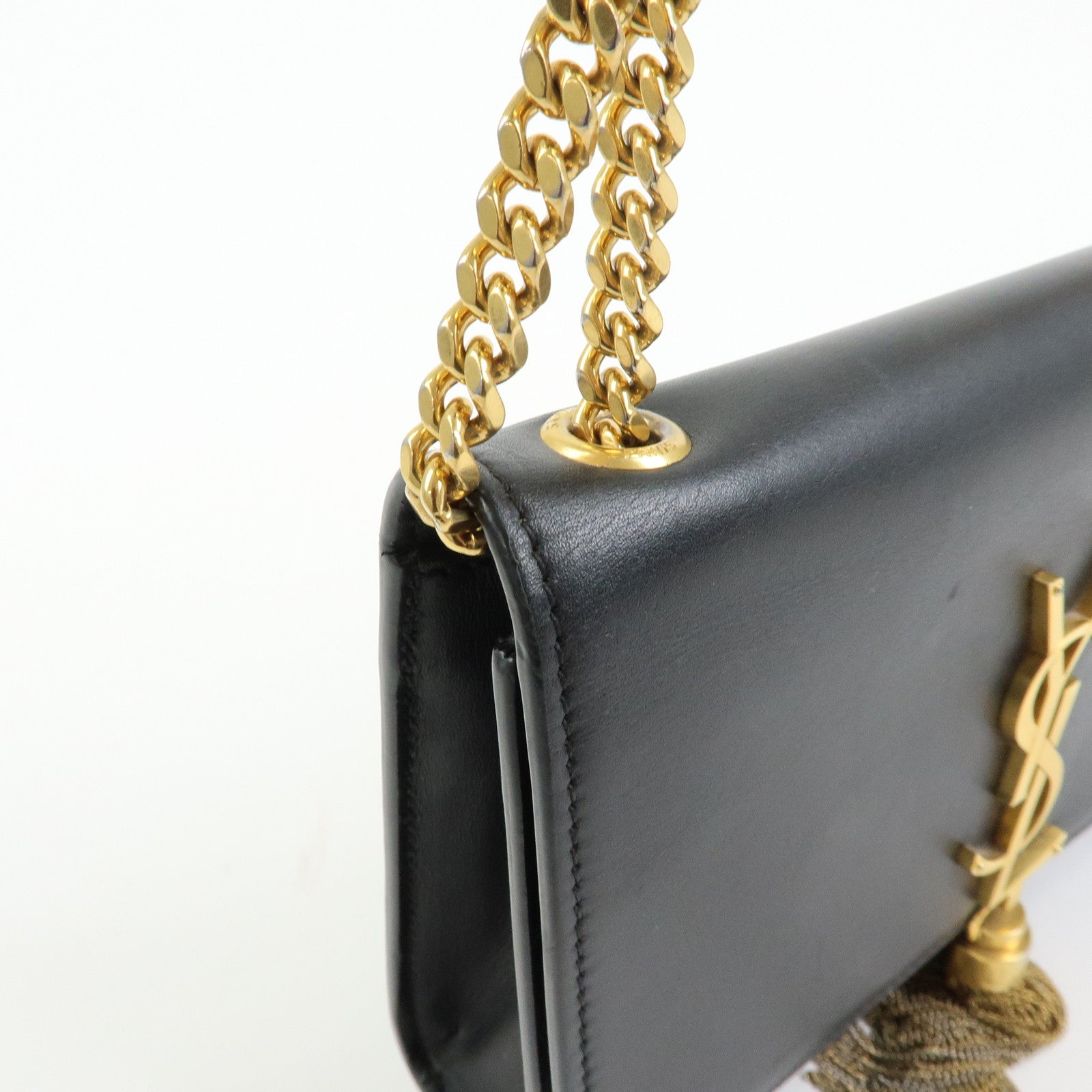 SAINT LAURENT PARIS Leather Chain Shoulder Bag Black 474366