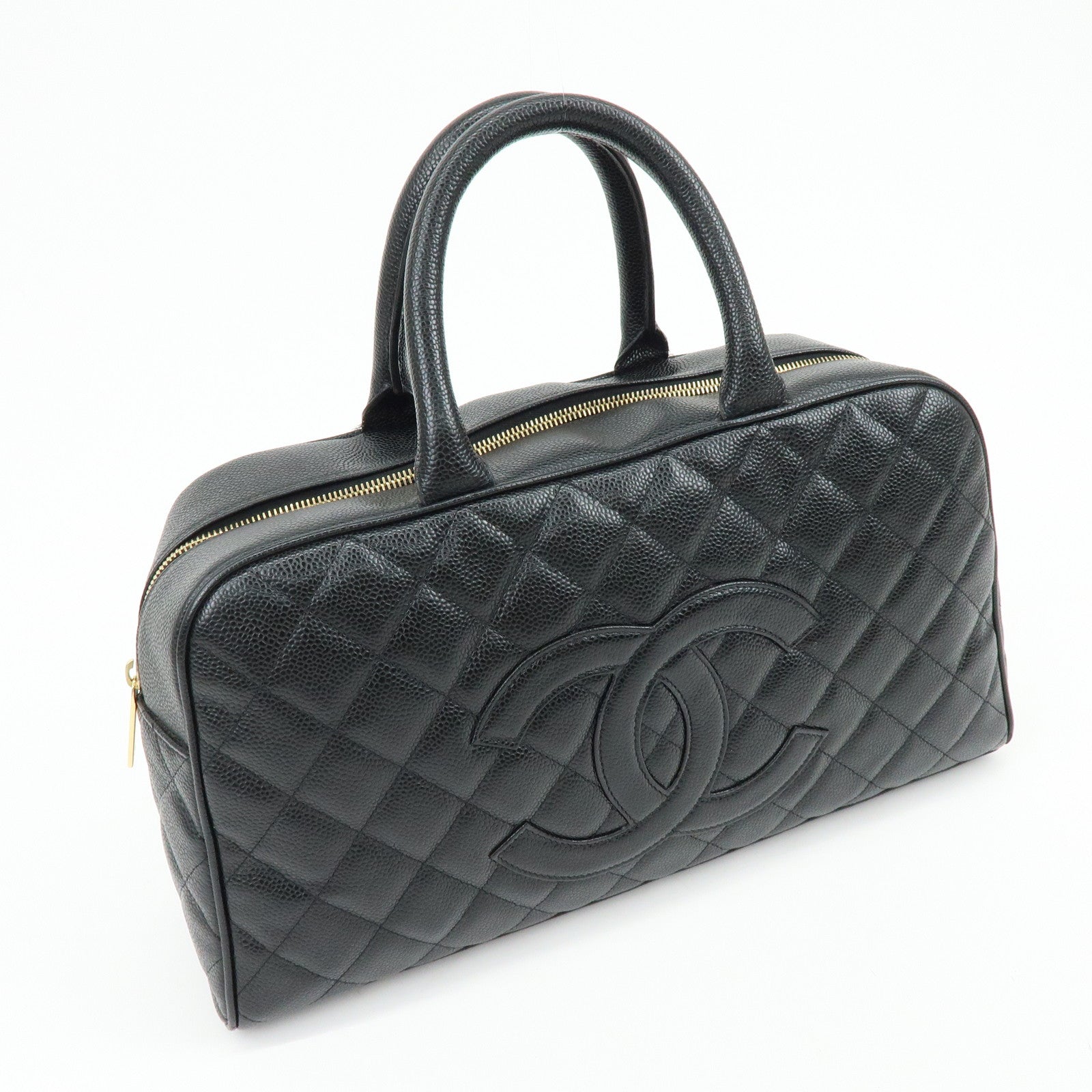 CHANEL Matelasse Caviarskin Leather Boston Bag Black