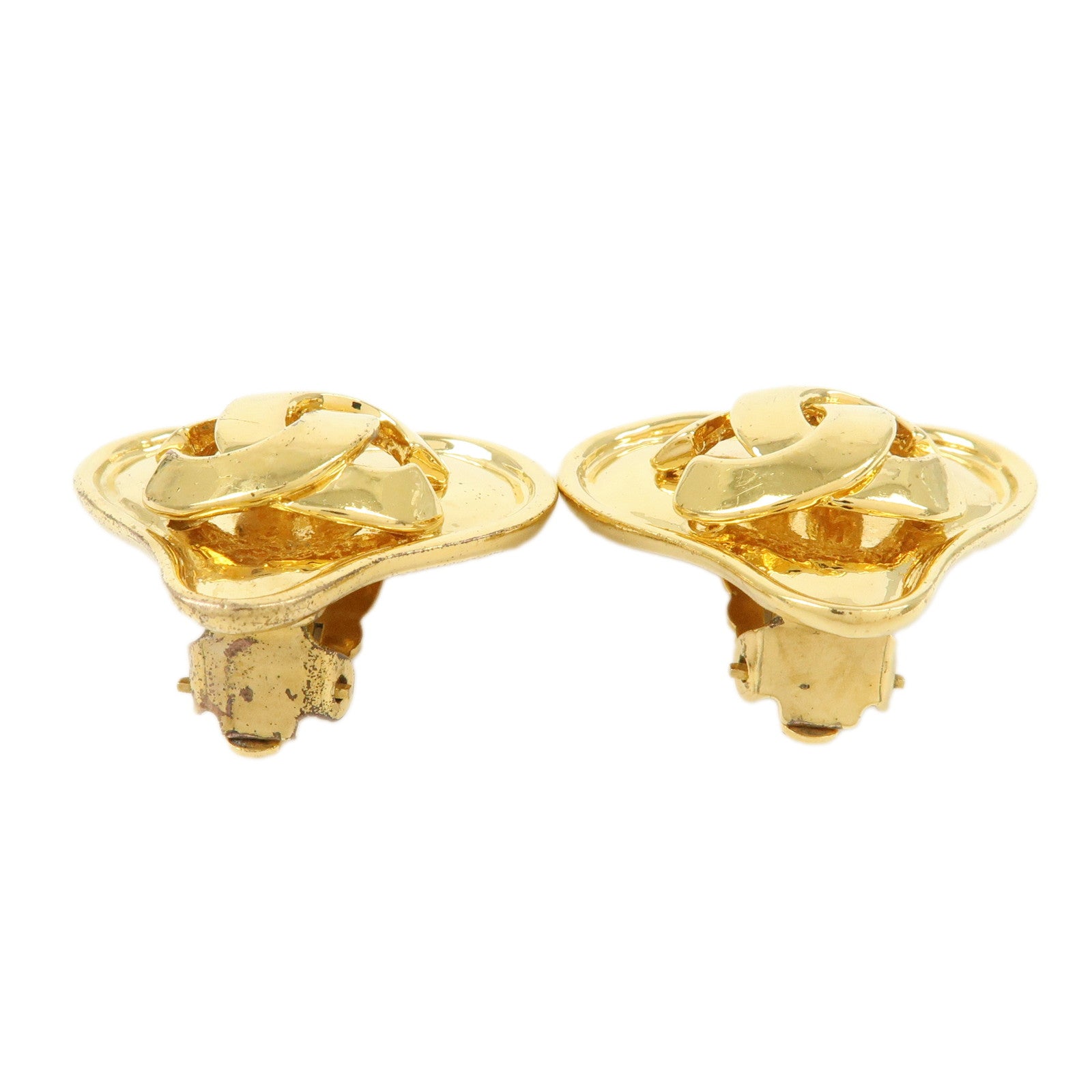 CHANEL COCO Mark Gold Plated Heart Clip on Earrings Gold