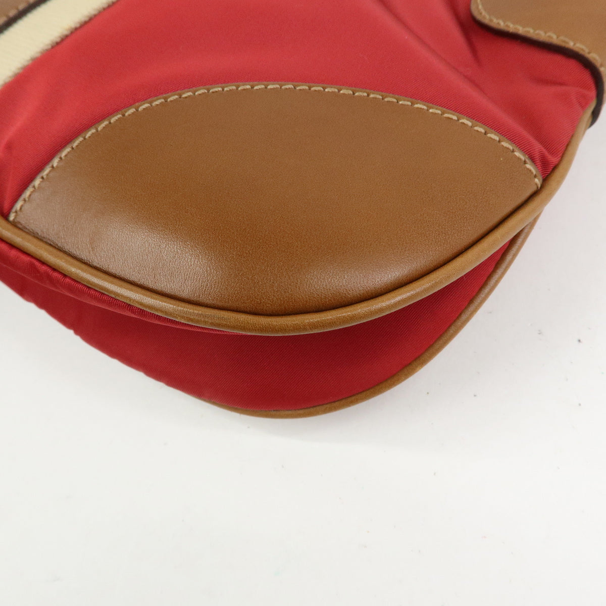 PRADA Triangle Logo Nylon Leather Shoulder Bag Red Beige Brown