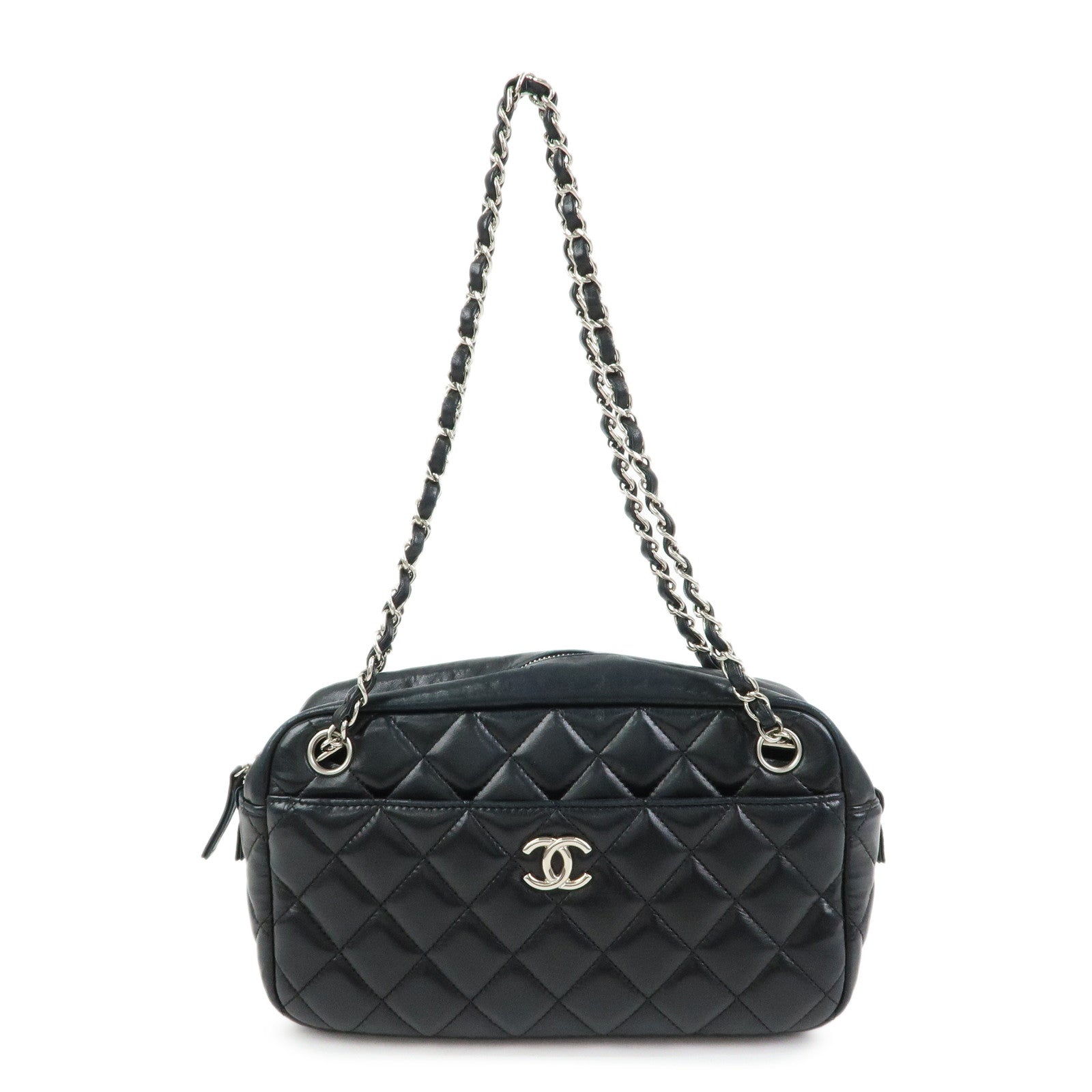 CHANEL COCO Mark Matelasse Lamb Skin Chain Shoulder Bag Hand Bag Black