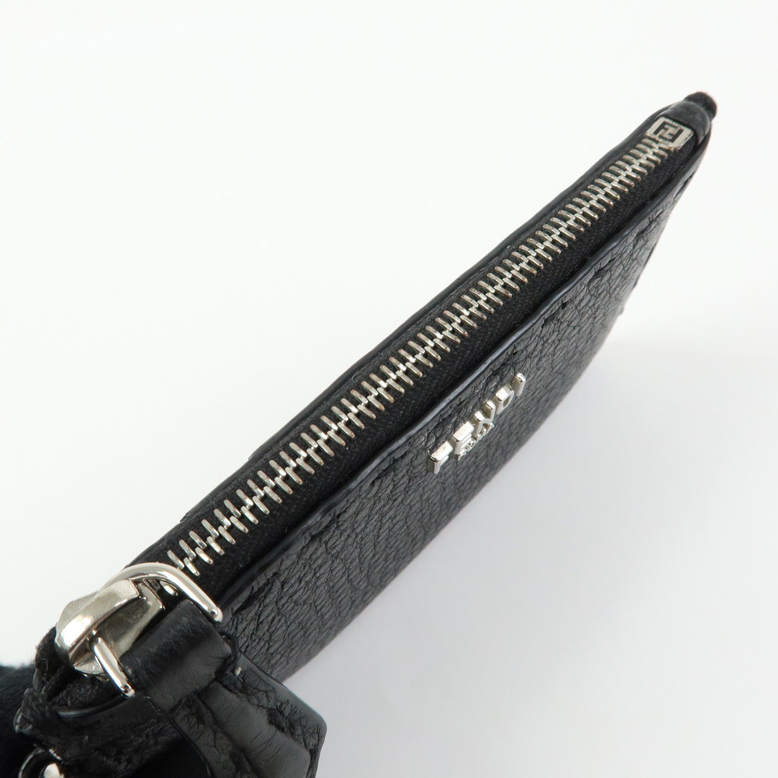 FENDI Selleria Calf Leather Card Case Coin Case Black 7M0343