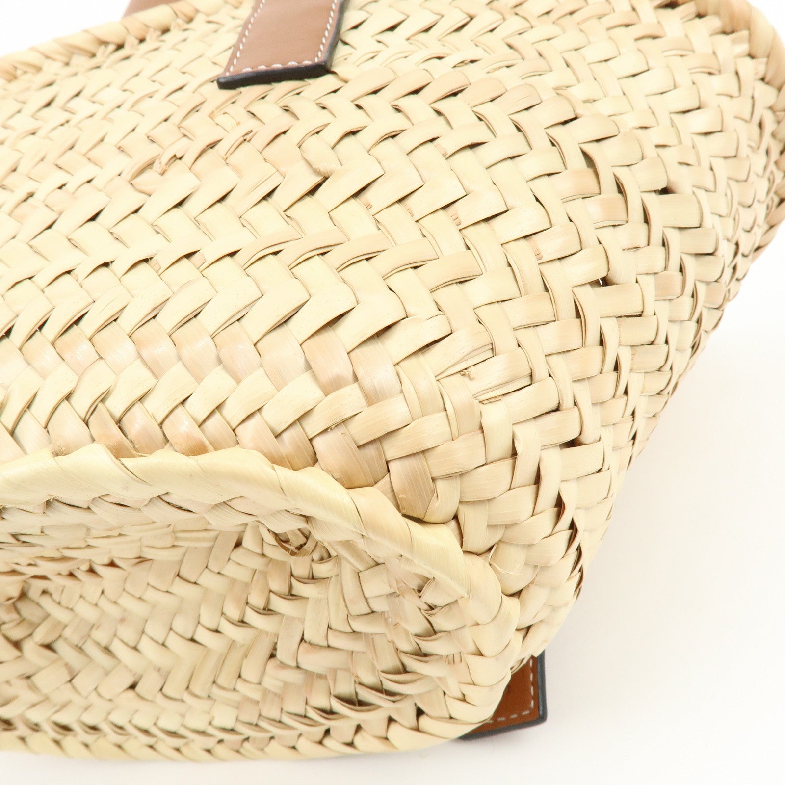 LOEWE  Raffia Leather Basket Bag Hand Bag Natural Tan