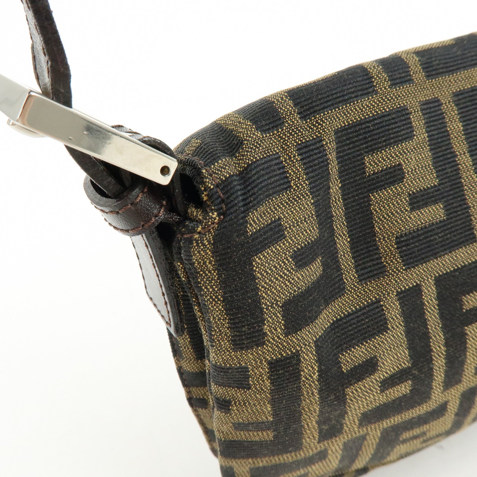 FENDI Mamma Baguette Canvas Leather Shoulder Bag Hand Bag Brown 26424