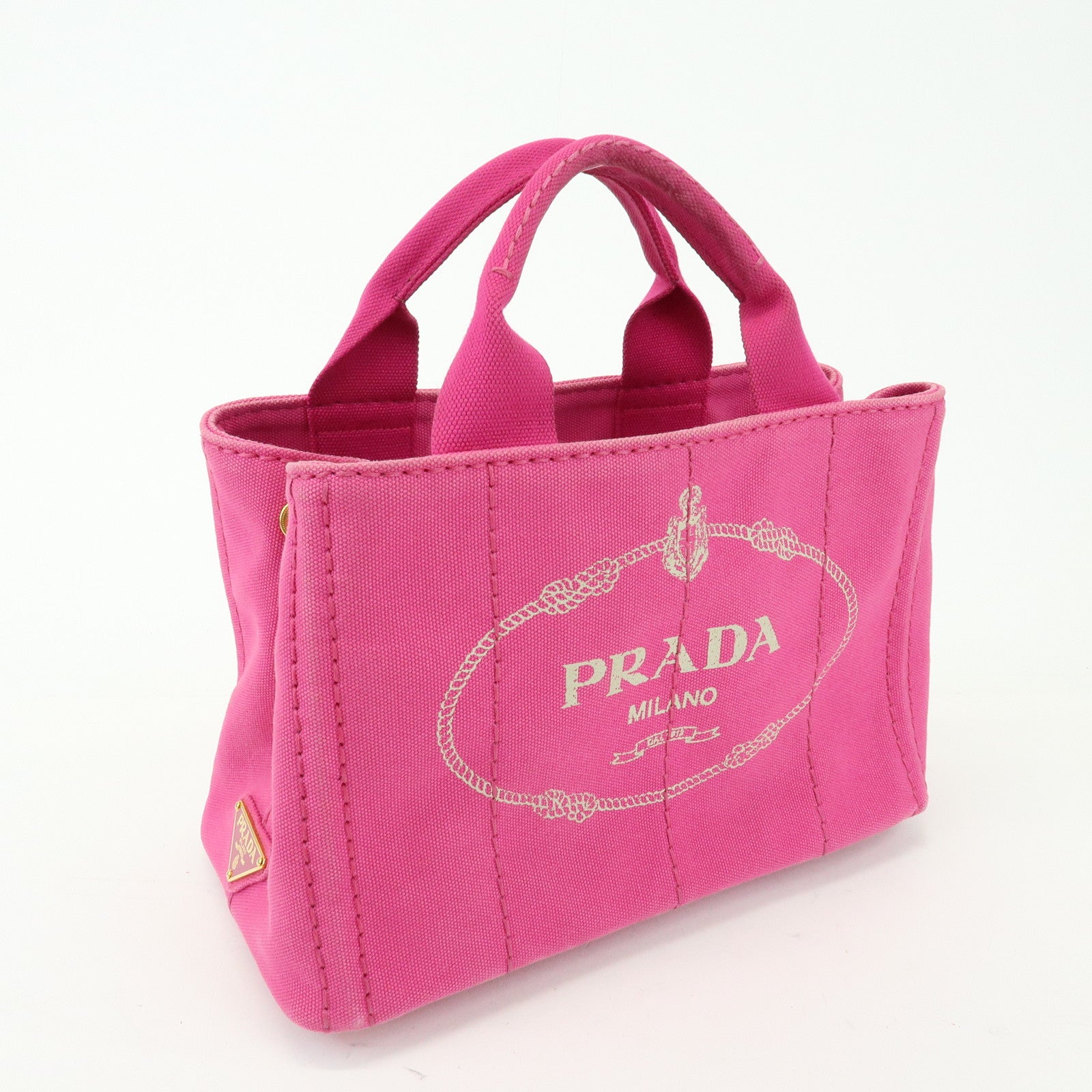 PRADA Triangle Logo Canapa Mini Canvas Tote Hand Bag Pink BN2439