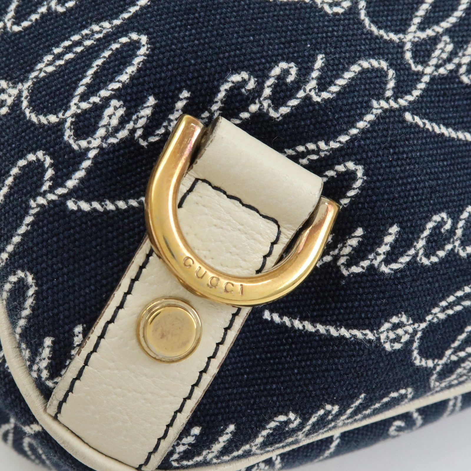 GUCCI Abbey Canvas Leather Shoulder Bag Hand Bag Navy White 130738