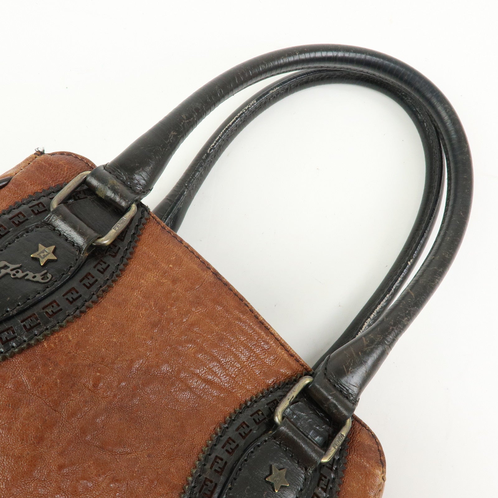 FENDI Ethonico Leather Tote Bag Shoulder Bag Brown 8BN157