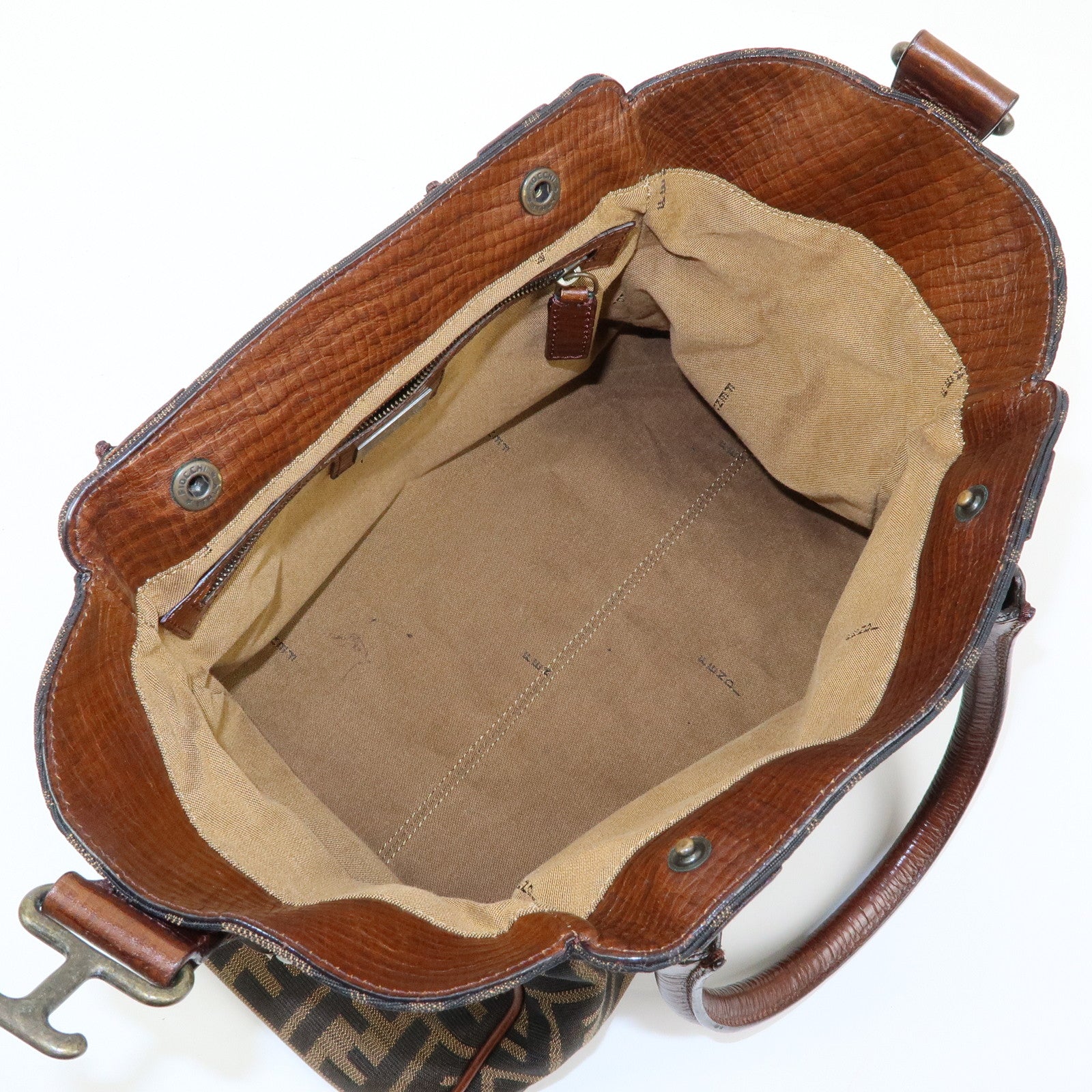 FENDI Zucca Etnico Canvas Leather Hand Bag Brown 8BN157
