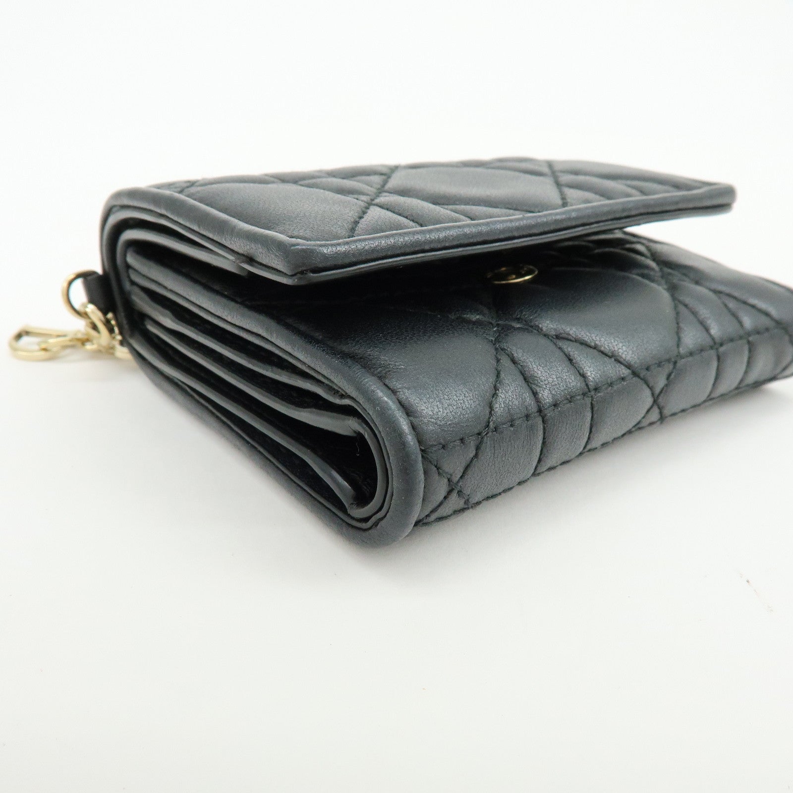 Christian Dior Cannage Leather Bi-fold Compact Wallet Black