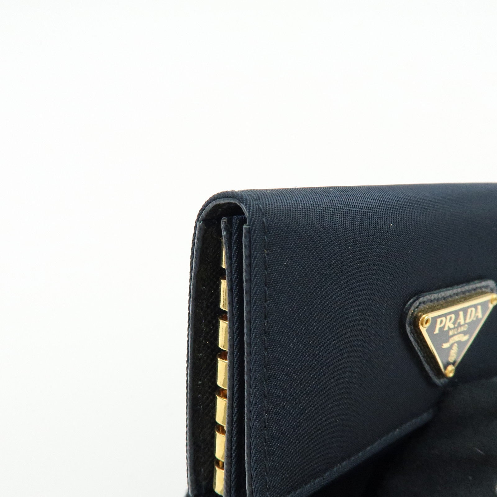 PRADA Triangle Logo Nylon Saffiano Leather Key Case Black 1M0222