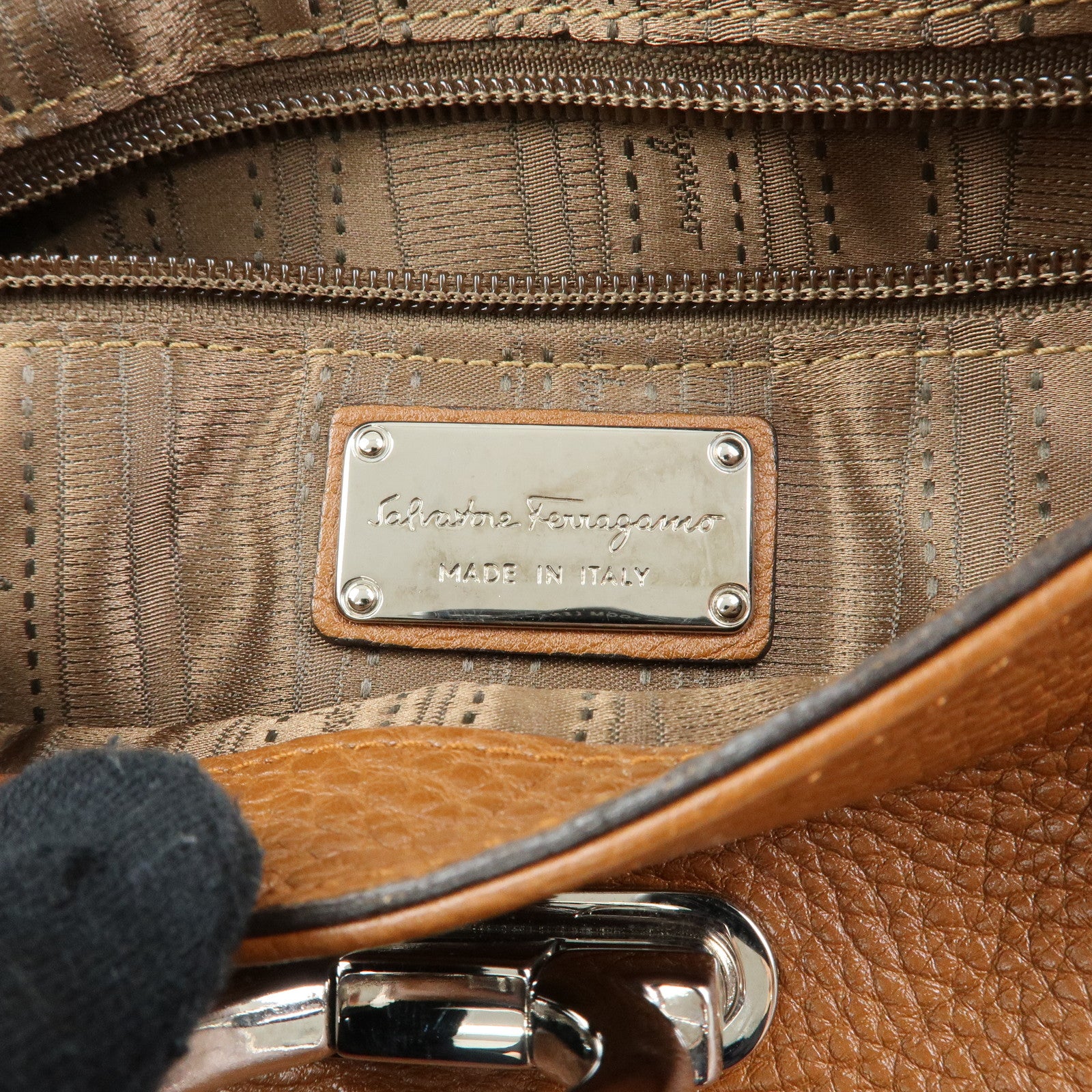 Ferragamo Gancini Leather Shoulder Bag Hand Bag Brown