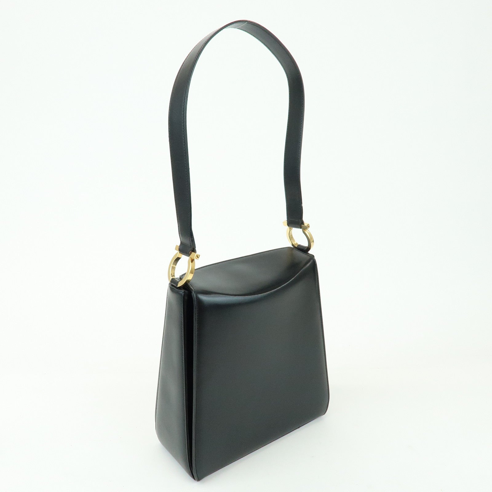 Ferragamo Gancini Leather Shoulder Bag Hand Bag Black