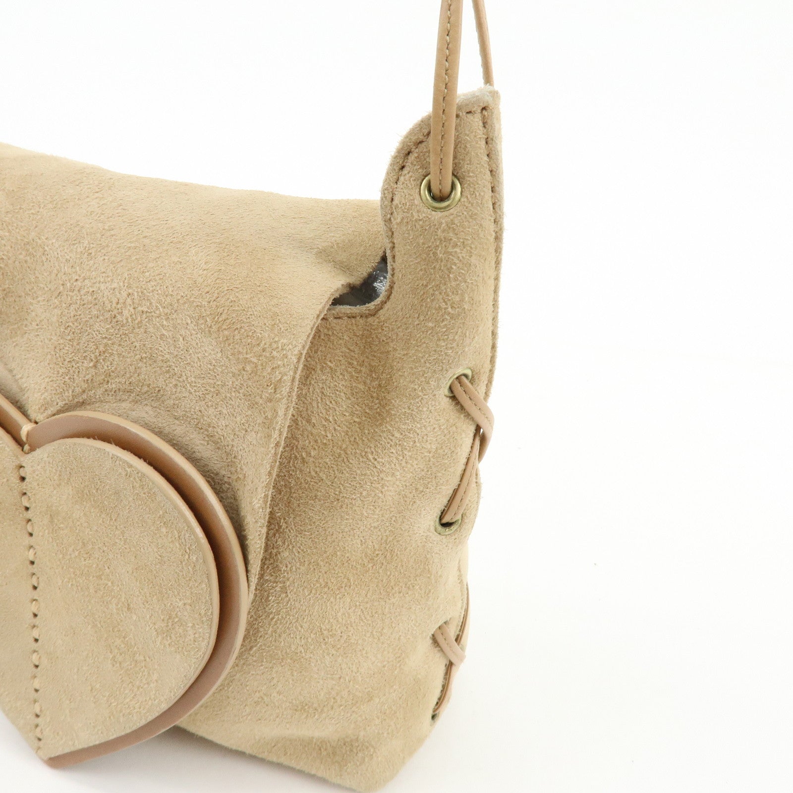 GUCCI Heart Suede Leather Shoulder Bag Crossbody Bag Beige 95107