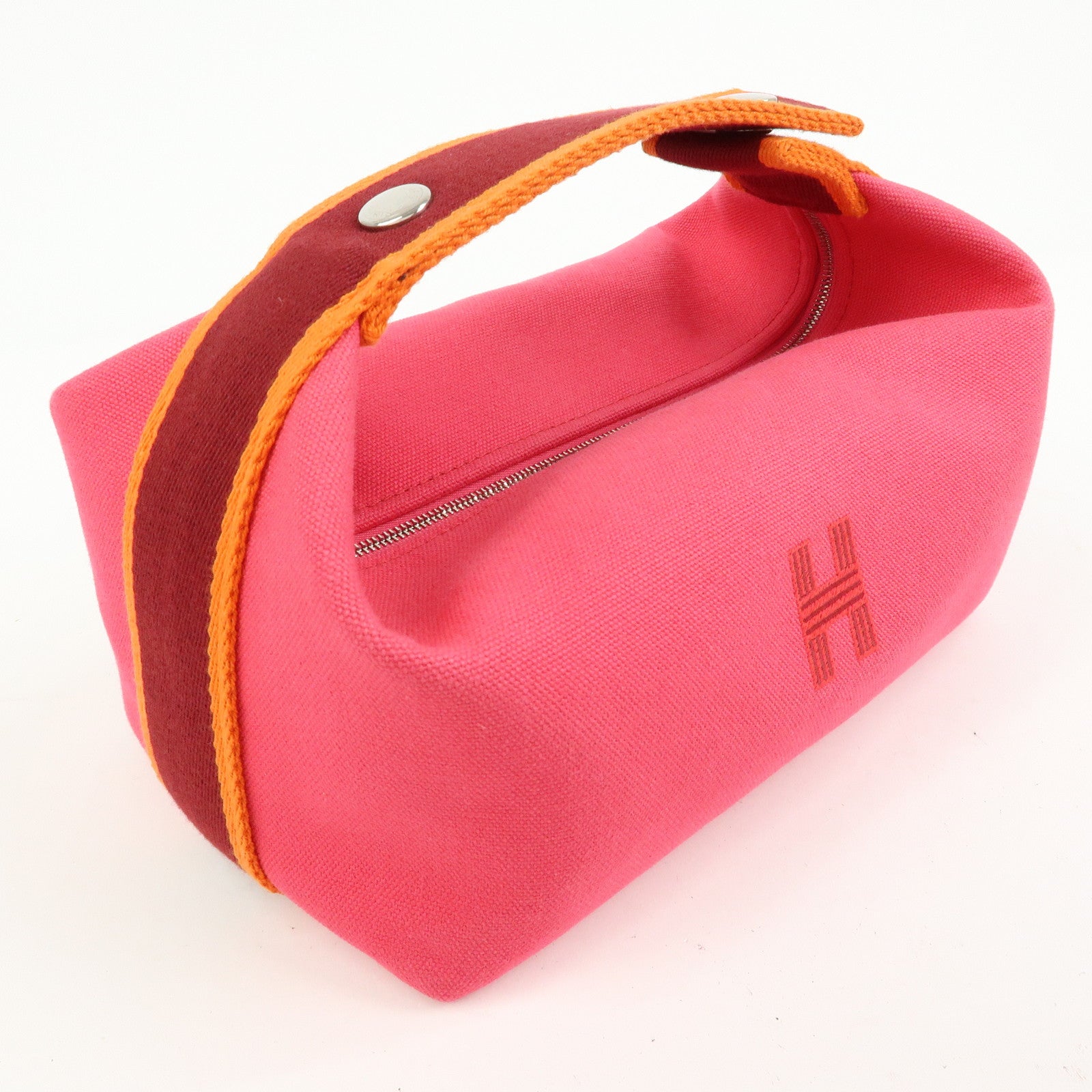 HERMES Bride A Brac PM Canvas Hand Bag Vanity Bag B Stamped Hibiscus
