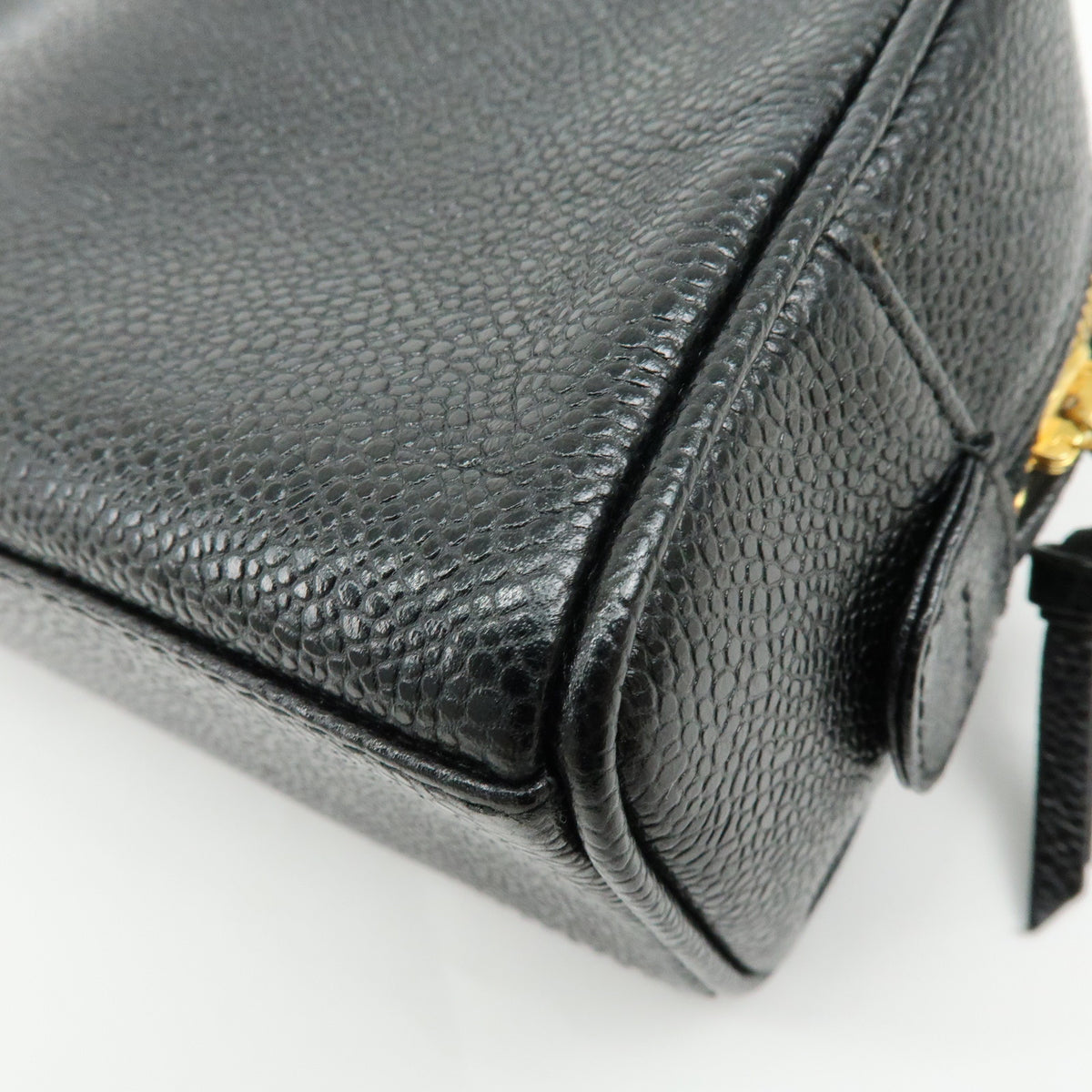 CHANEL COCO Mark Caviarskin Cosmetic Pouch Makeup Case Black