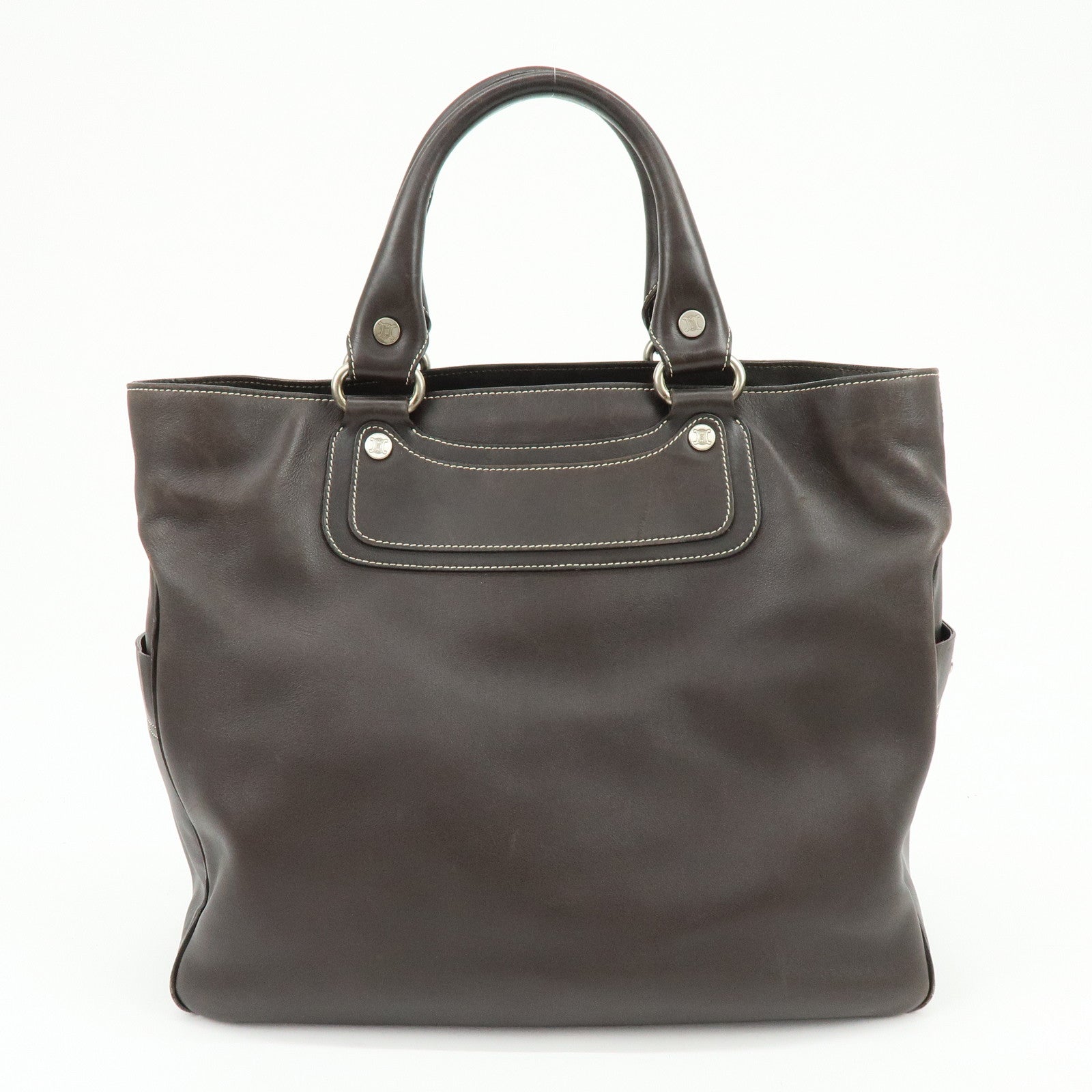 CELINE Macadam Boogie Bag Hand Bag Tote Bag Brown White Sticth