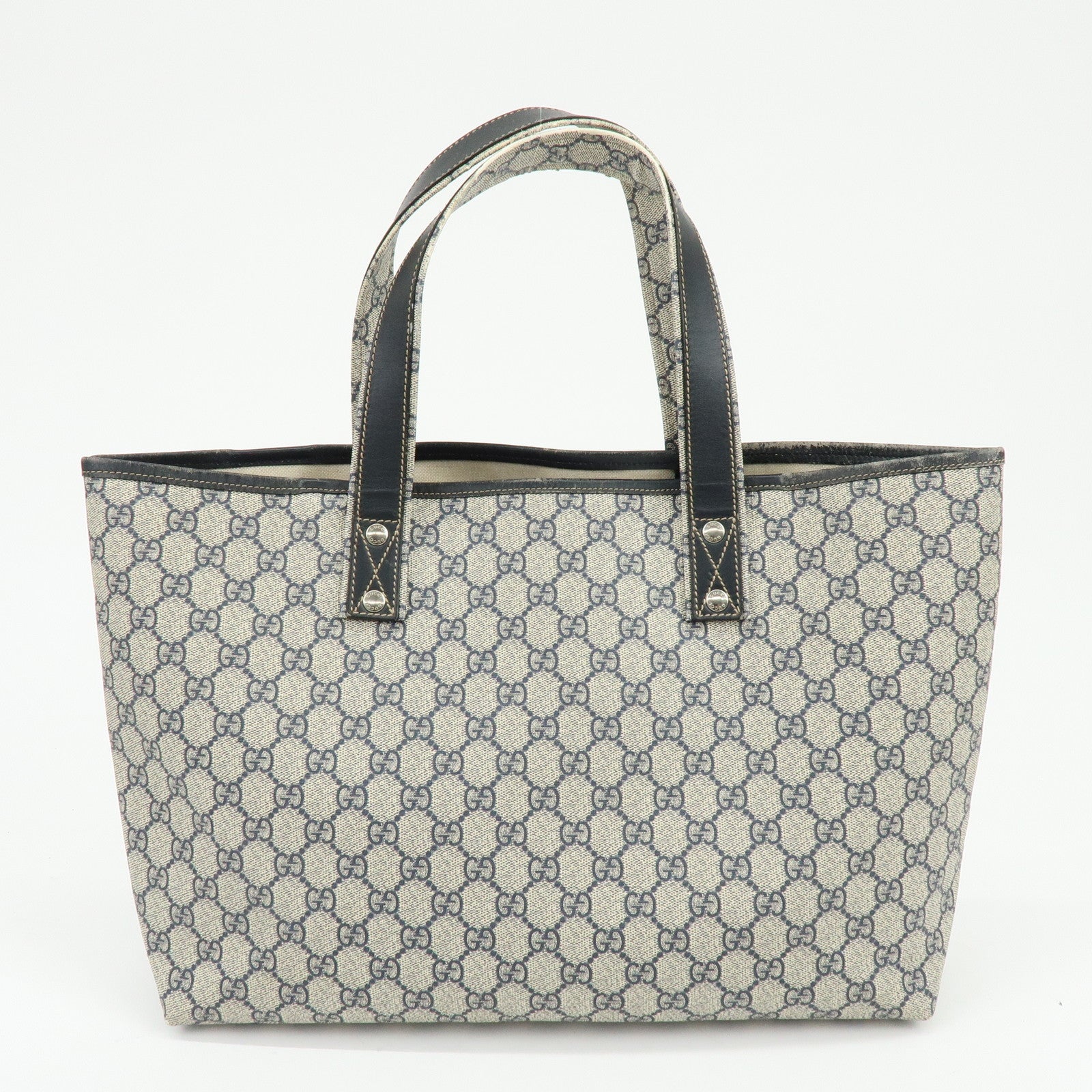 GUCCI Sherry GG Supreme Leather Tote Bag Shoulder Bag Navy Ivory 211134