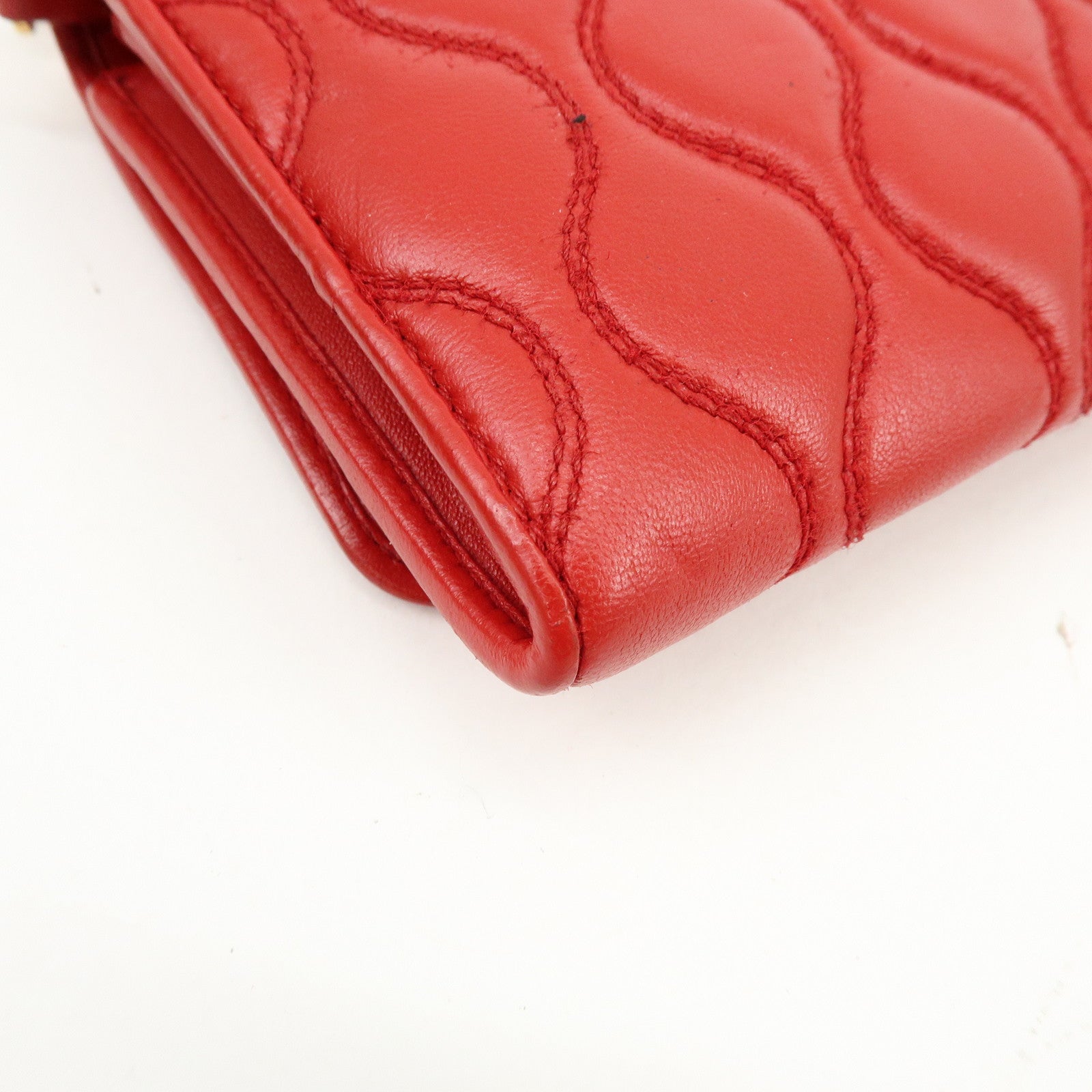 MIU MIU Nappa Leather Chain Long Wallet Shoulder Bag Red