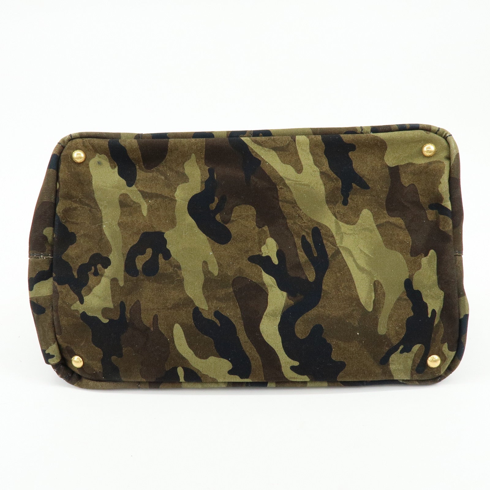 PRADA Canapa Triangle Logo Canvas Tote Bag Camouflage Khaki BN2020
