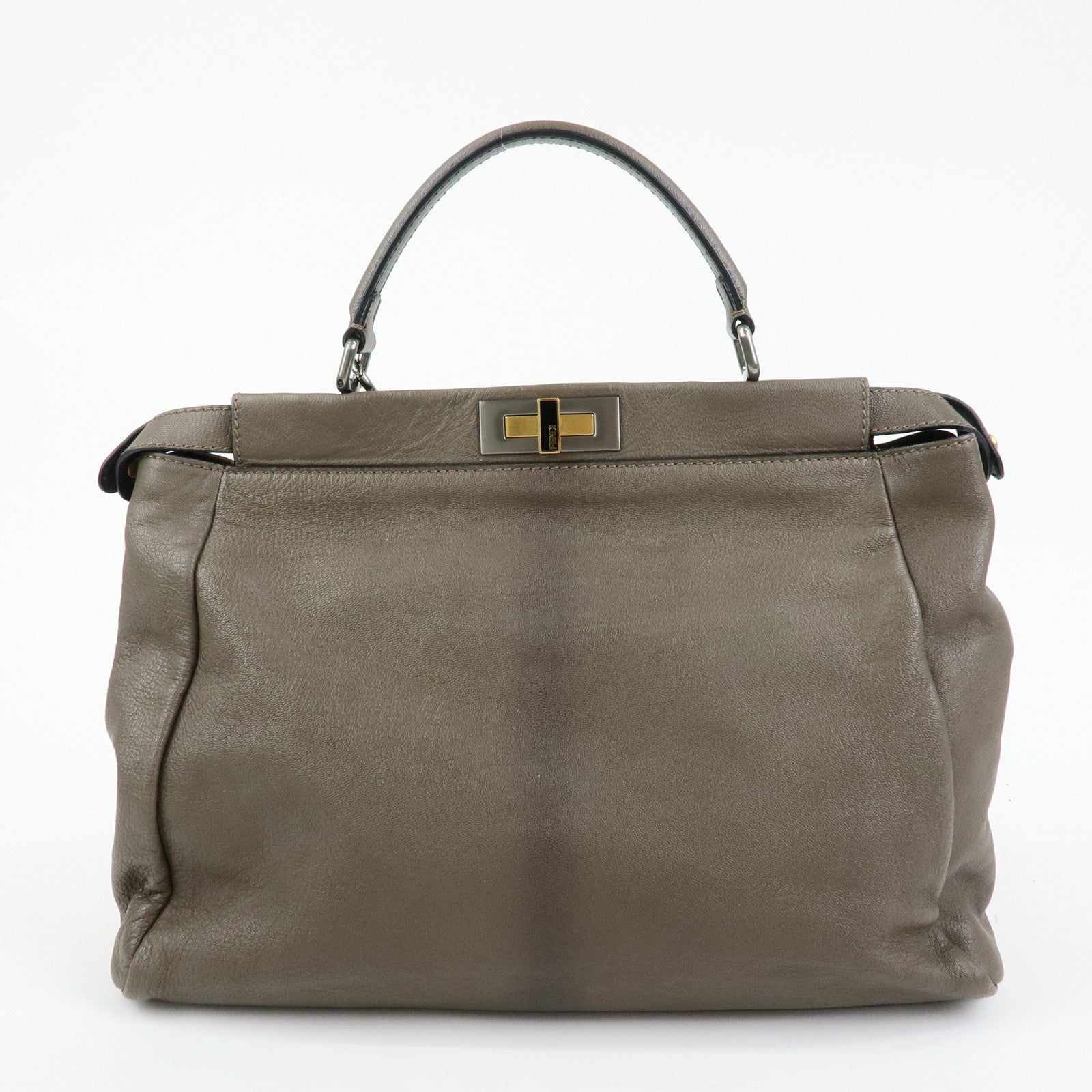 FENDI Peekaboo Large Leather 2Way Bag Shoulder Bag Brown 8BN210