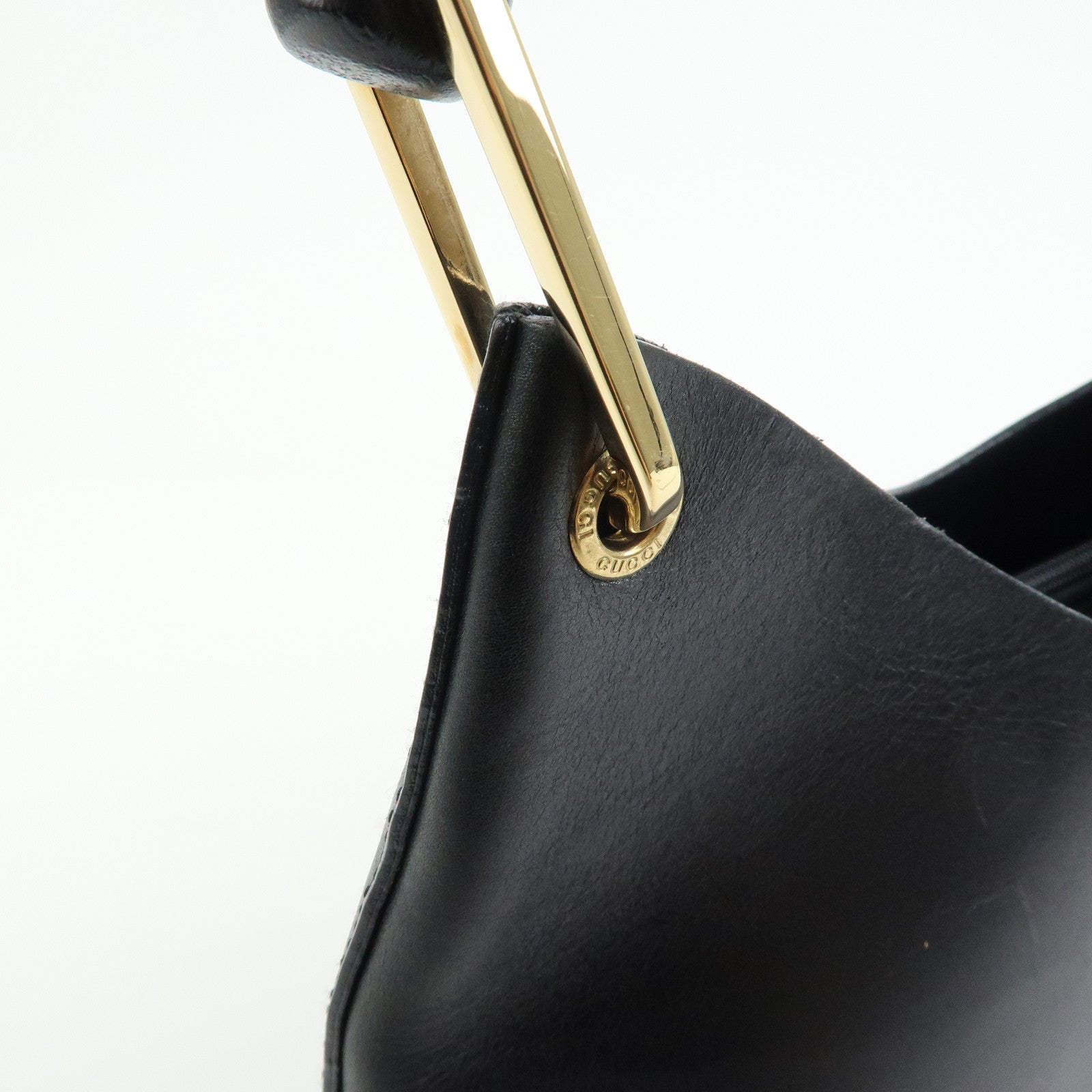 GUCCI Bamboo Leather Shoulder Bag Hand Bag Black 001.2058.1883.0