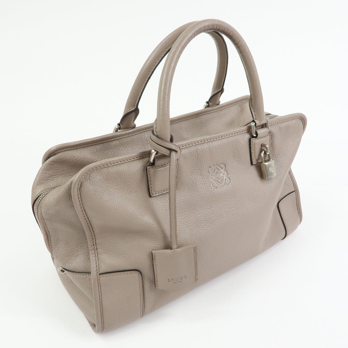 LOEWE Anagram Amazona 36 Leather Hand Bag Boston Bag Greige