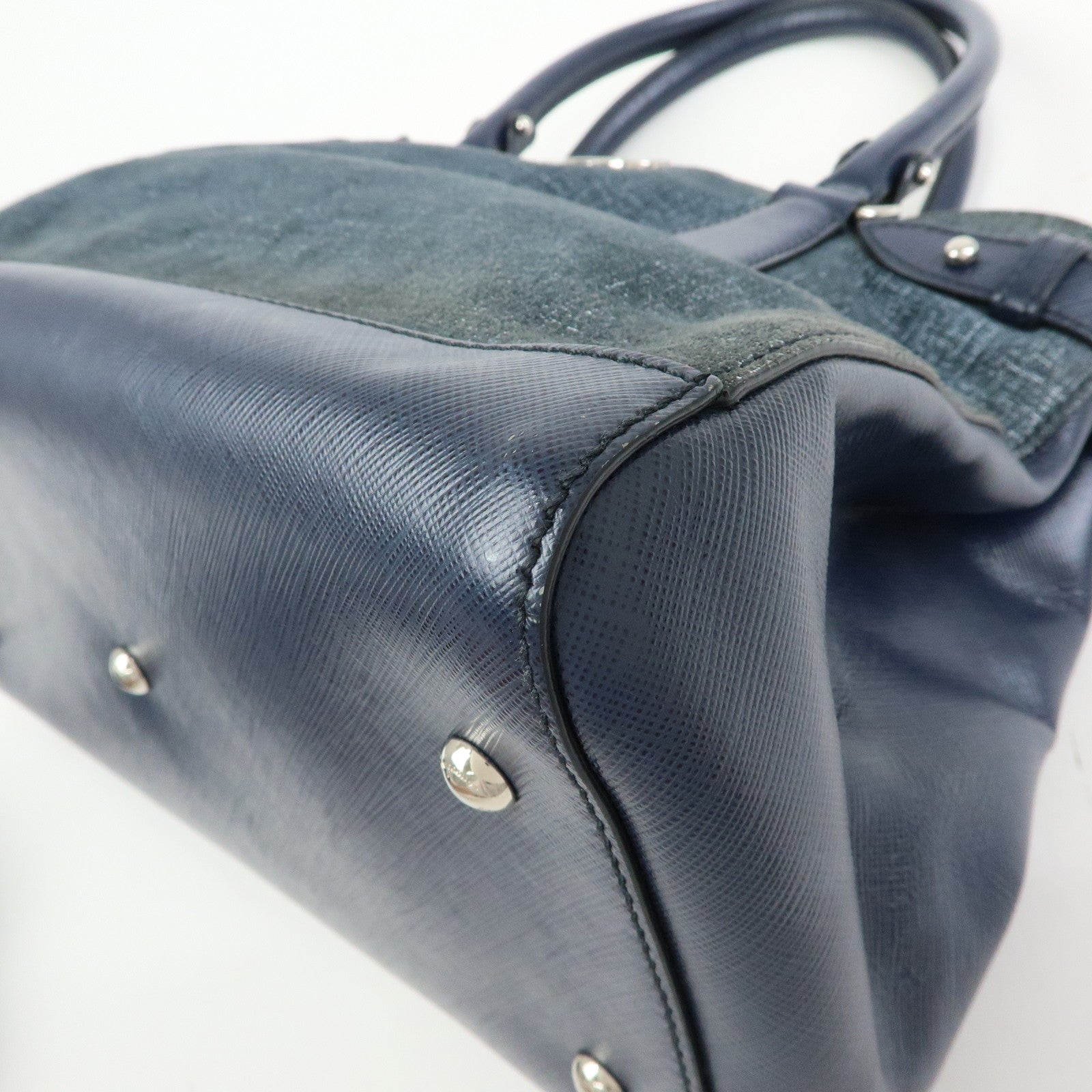 Ferragamo Gancini Canvas Leather 2Way Bag Hand Bag Navy