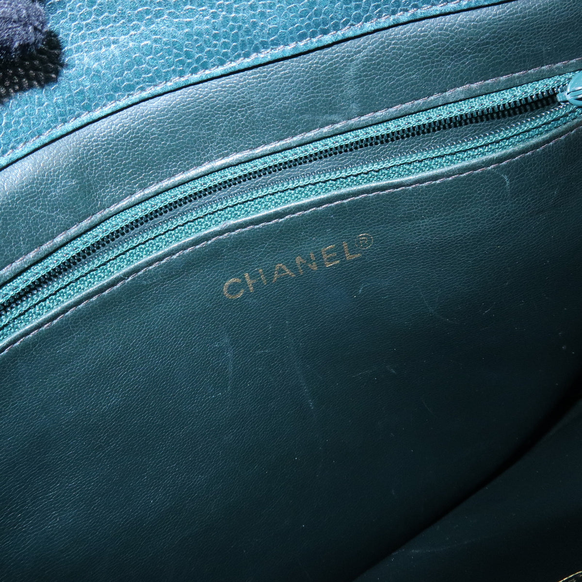 CHANELCOCO Mark Caviarskin Chain Shoulder Bag Tote Bag Dark Green