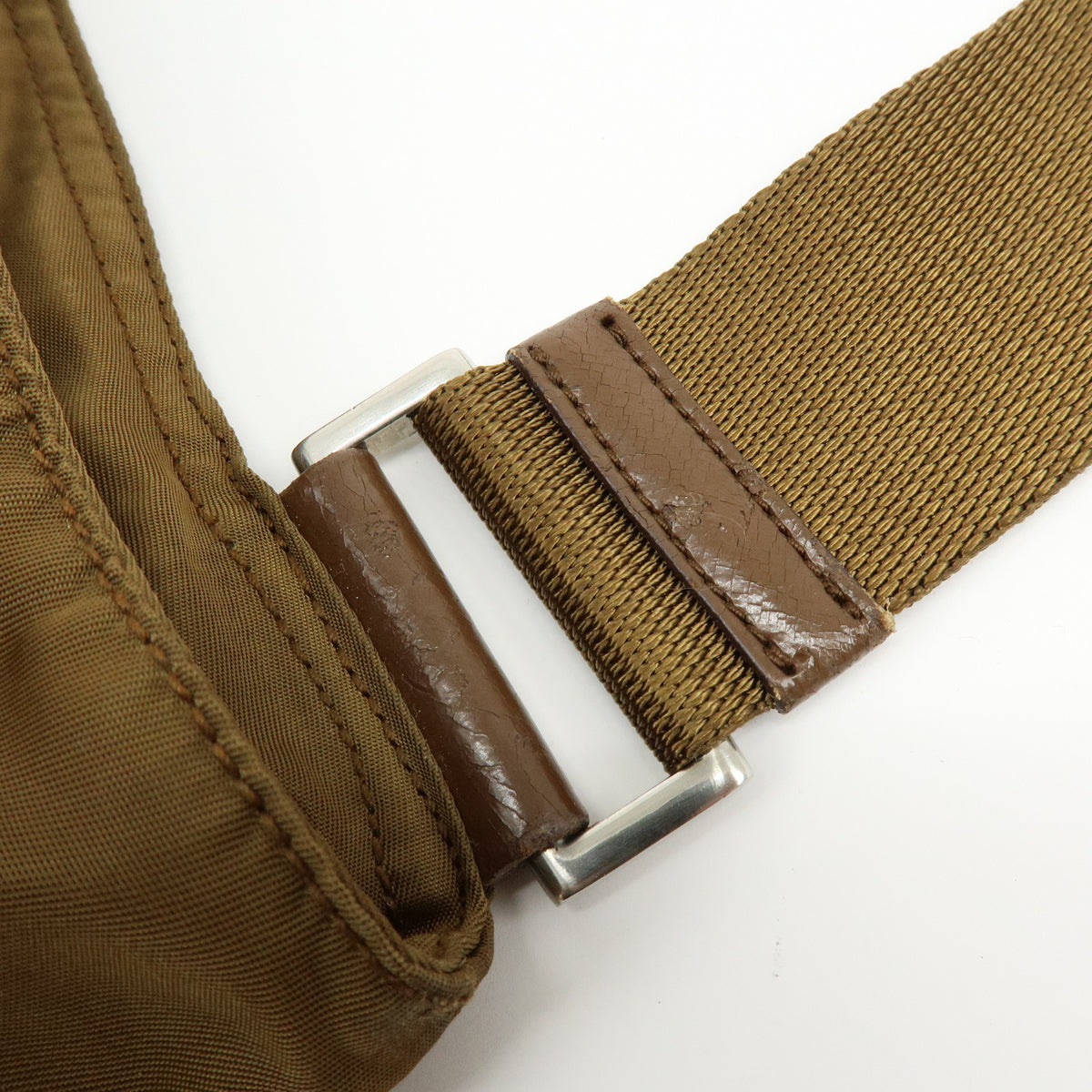 PRADA Triangle Logo Nylon Shoulder Bag Crossbody Bag Khaki