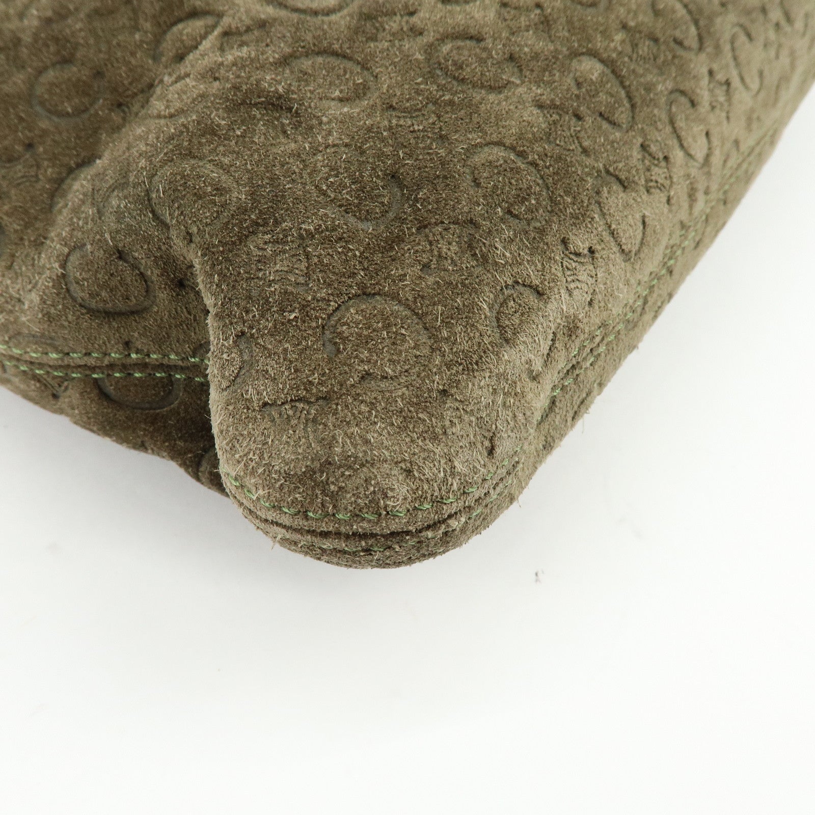 CELINE C Macadam Suede Leather Shoulder Bag Khaki