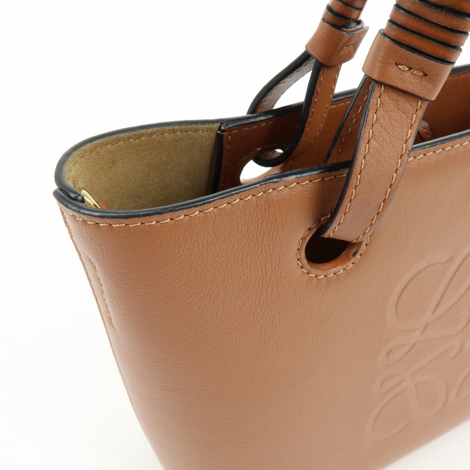LOEWE Anagram Calf Leather 2Way Bag Hand Bag Shoulder Bag Brown