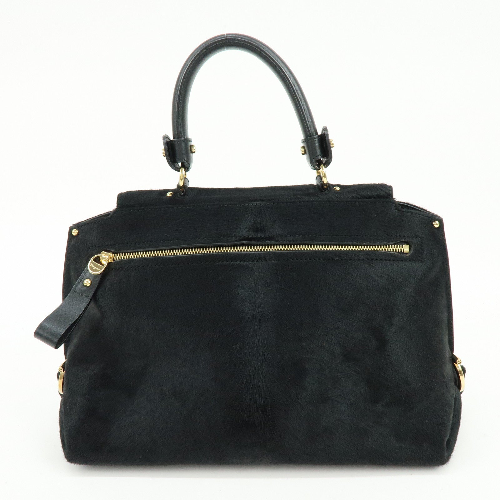 Ferragamo Gancini Unborn Calf Leather 2Way Bag Top Handle Bag Black