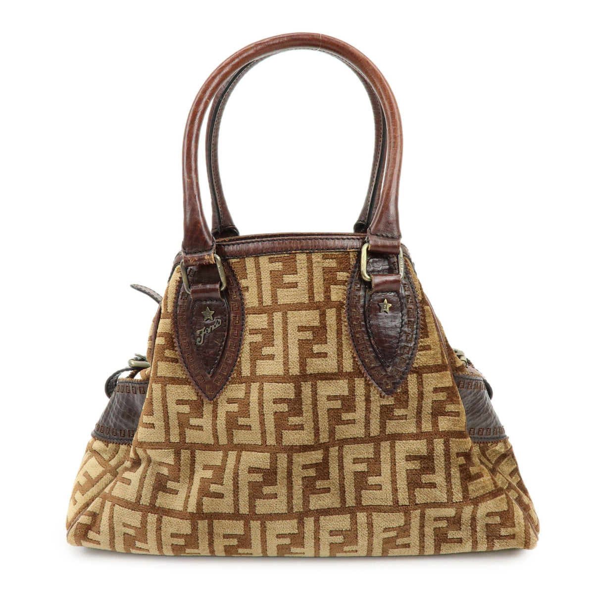 FENDI Zucca Etnico Velour Leather Tote Bag Shoulder Bag Brown 8BN157
