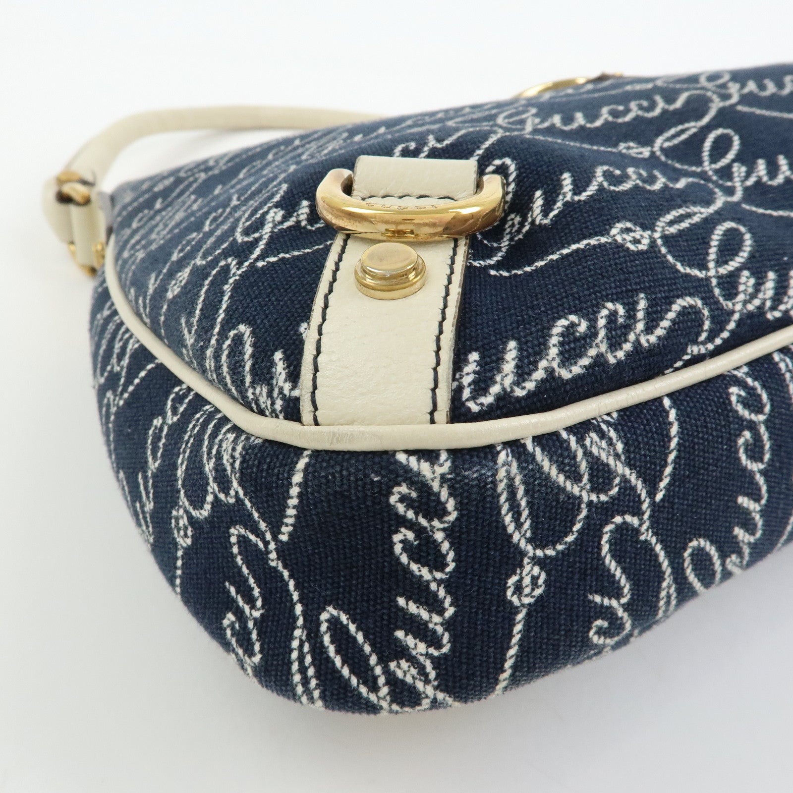 GUCCI Abbey Canvas Leather Shoulder Bag Hand Bag Navy White 130738