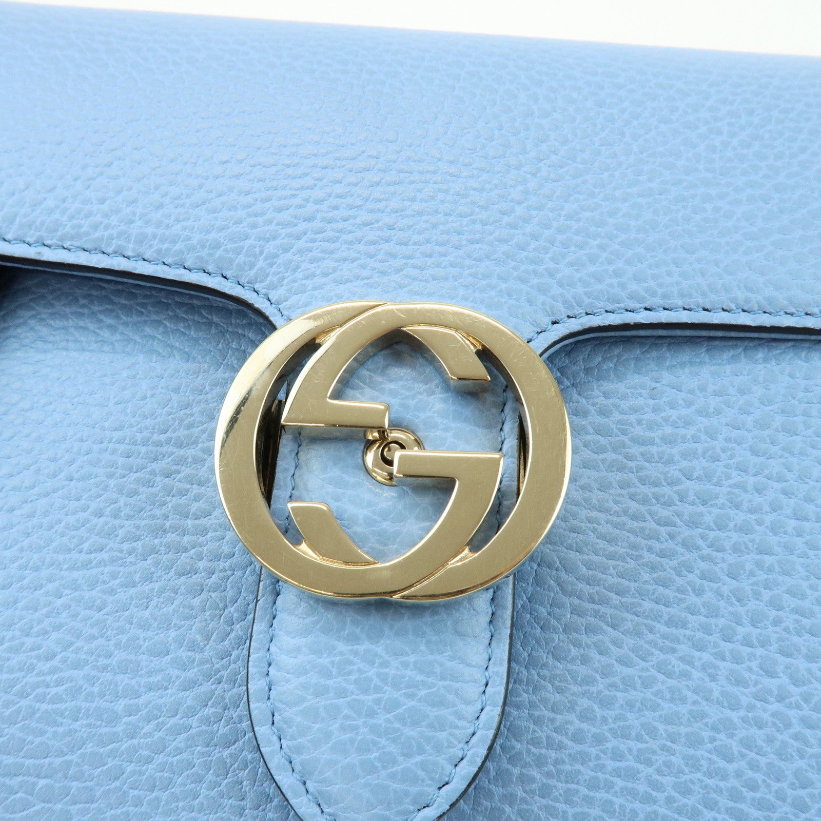 GUCCI Interlocking G Leather Chain Shoulder Bag Light Blue 510304