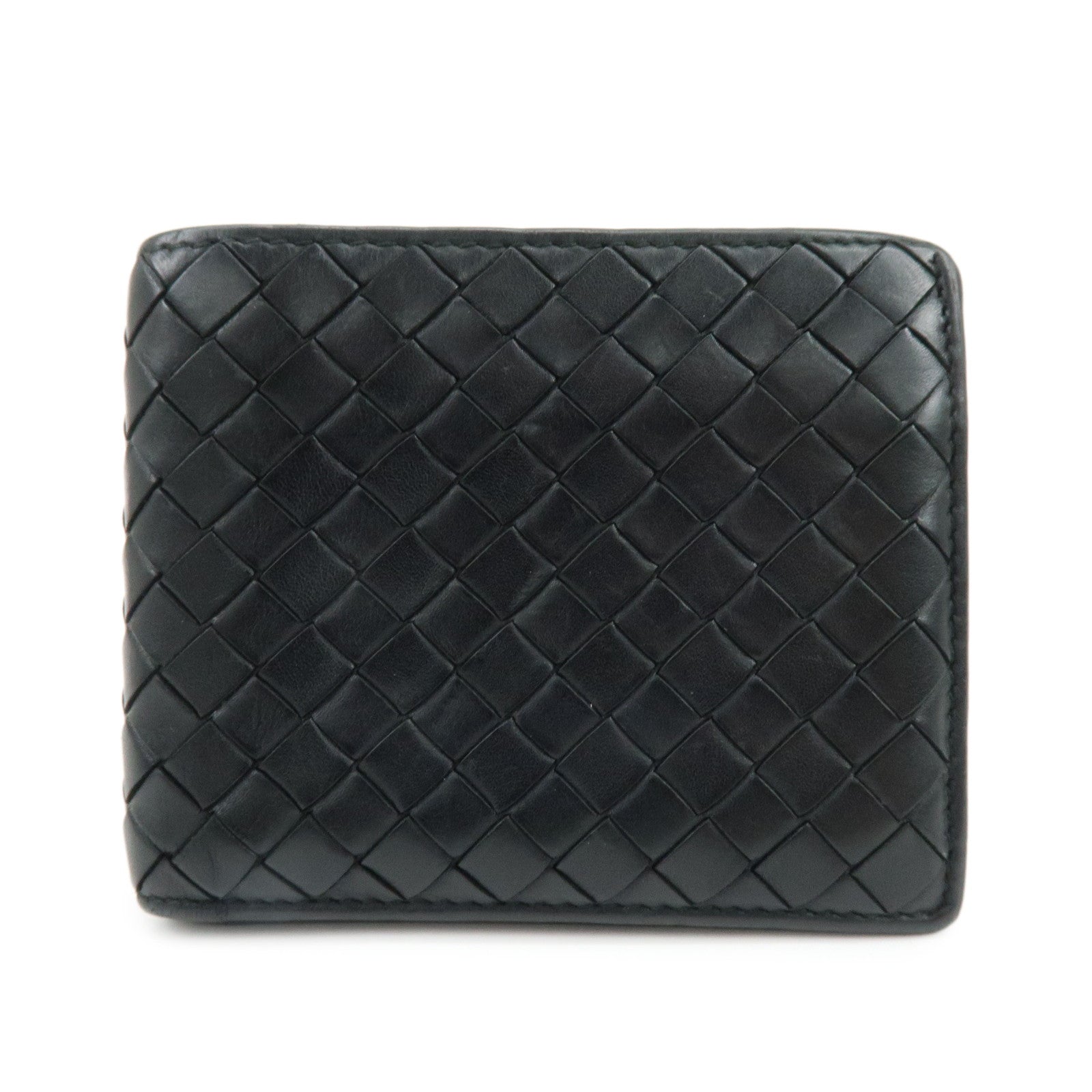 Bottega Veneta Intrecciato Leather Bi-fold Comact Wallet Black 193642