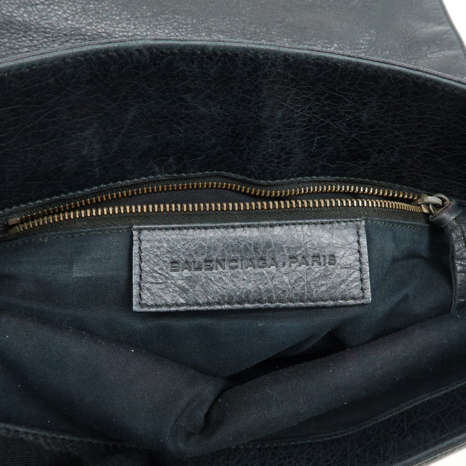 BALENCIAGA THE FOLK Leather Shoulder Bag Black 246432