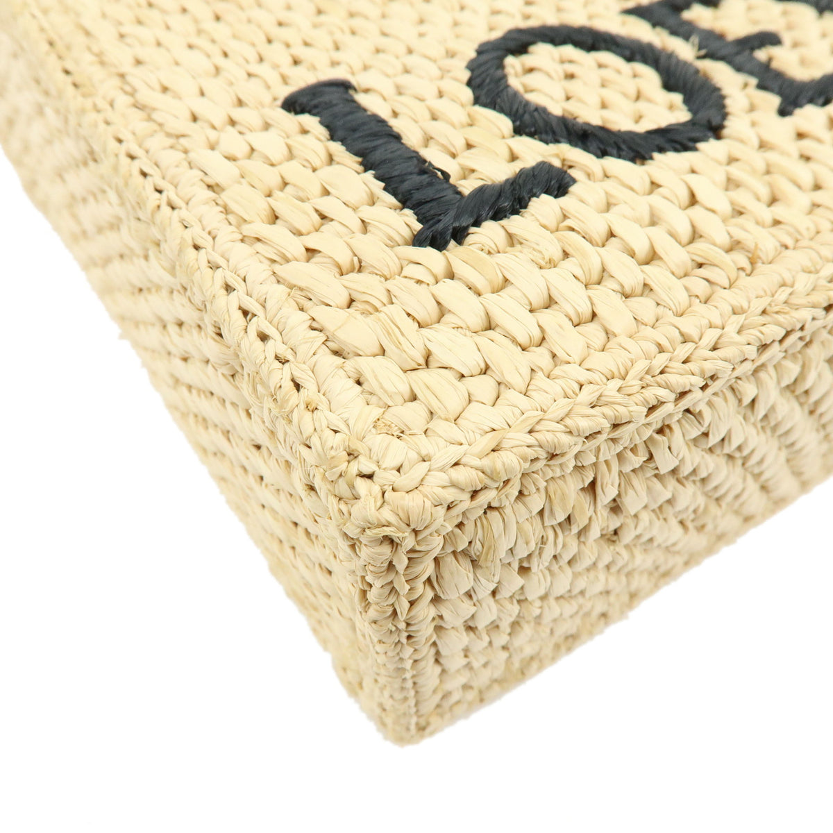 LOEWE Font Tote Small Raffia Leather 2Way Bag Shoulder Bag Natural