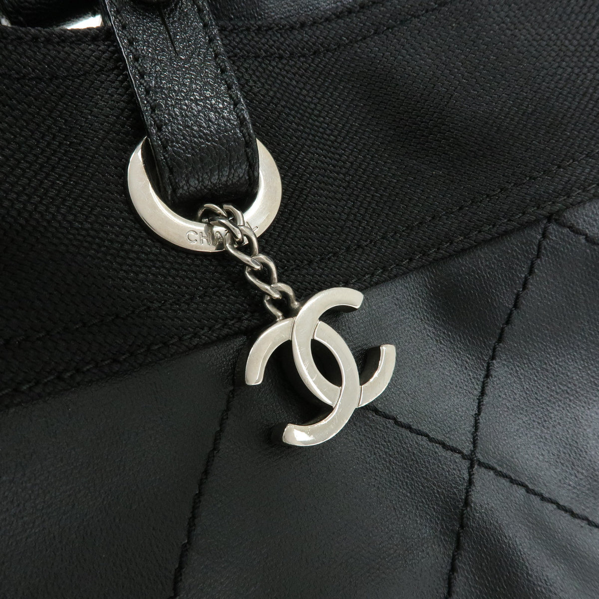 CHANEL Paris Biarritz MM PVC Leather Tote Bag Hand Bag Black A34209