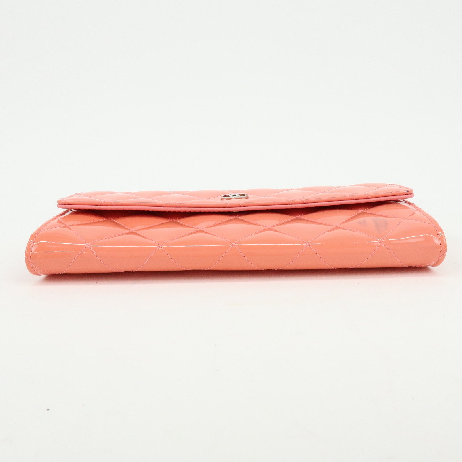 CHANEL COCO Mark Matelasse Patent Leather Long Wallet Salmon Pink