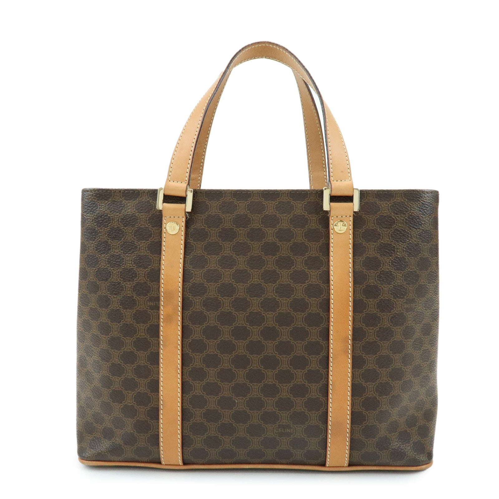 CELINE Macadam Leather Hand Bag Tote Bag Brown