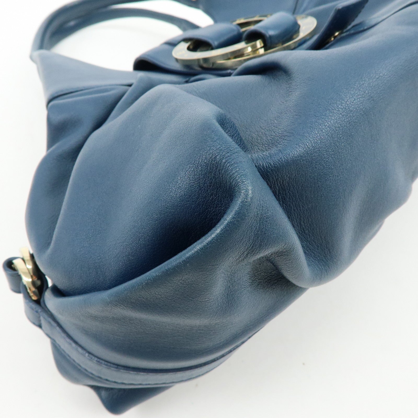 BVLGARI Chandra Leather Shoulder Bag Double Circle Ring Turquoise Blue