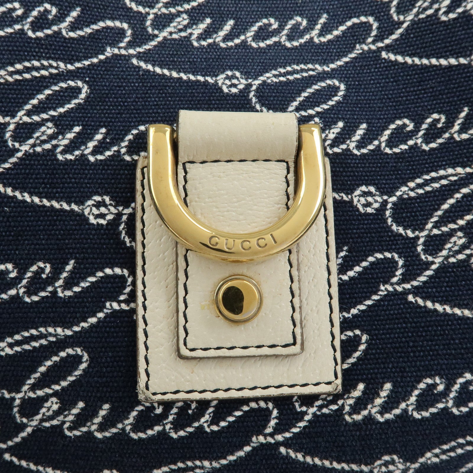 GUCCI Abbey Canvas Leather Shoulder Bag Hand Bag Navy White 130738