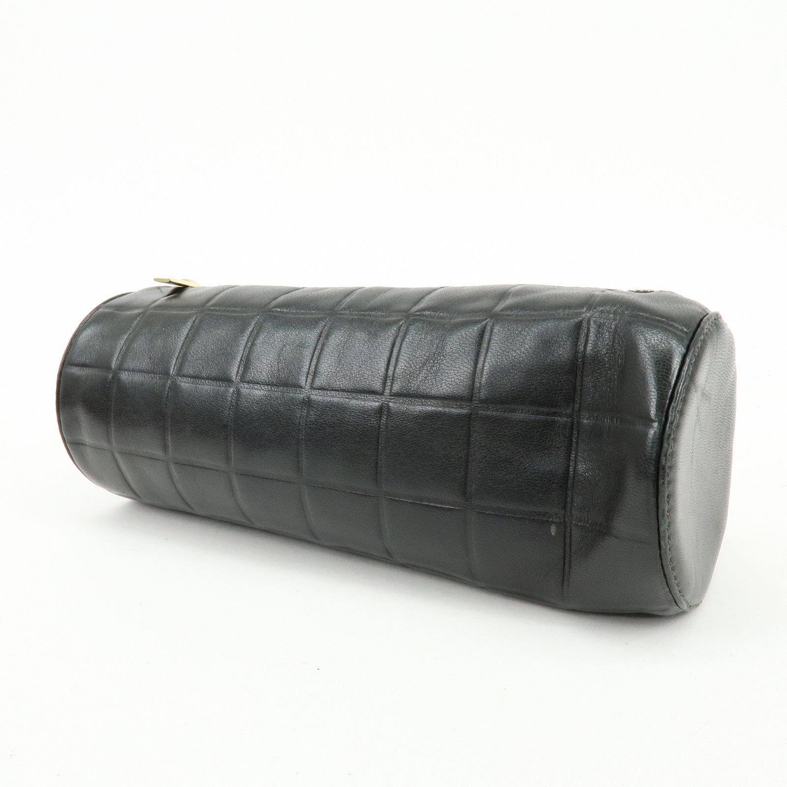 CHANEL COCO Mark Chocolate Bar Lamb Skin Cosmetic Pouch Black Gold