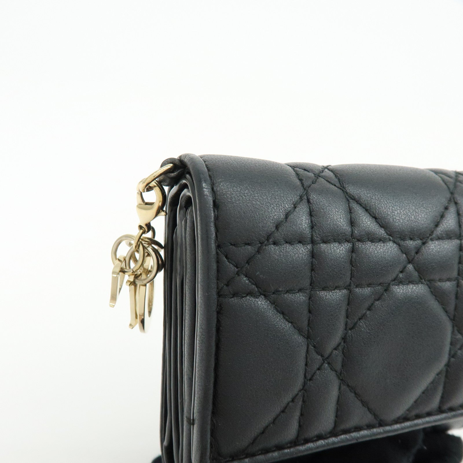 Christian Dior Cannage Leather Bi-fold Compact Wallet Black