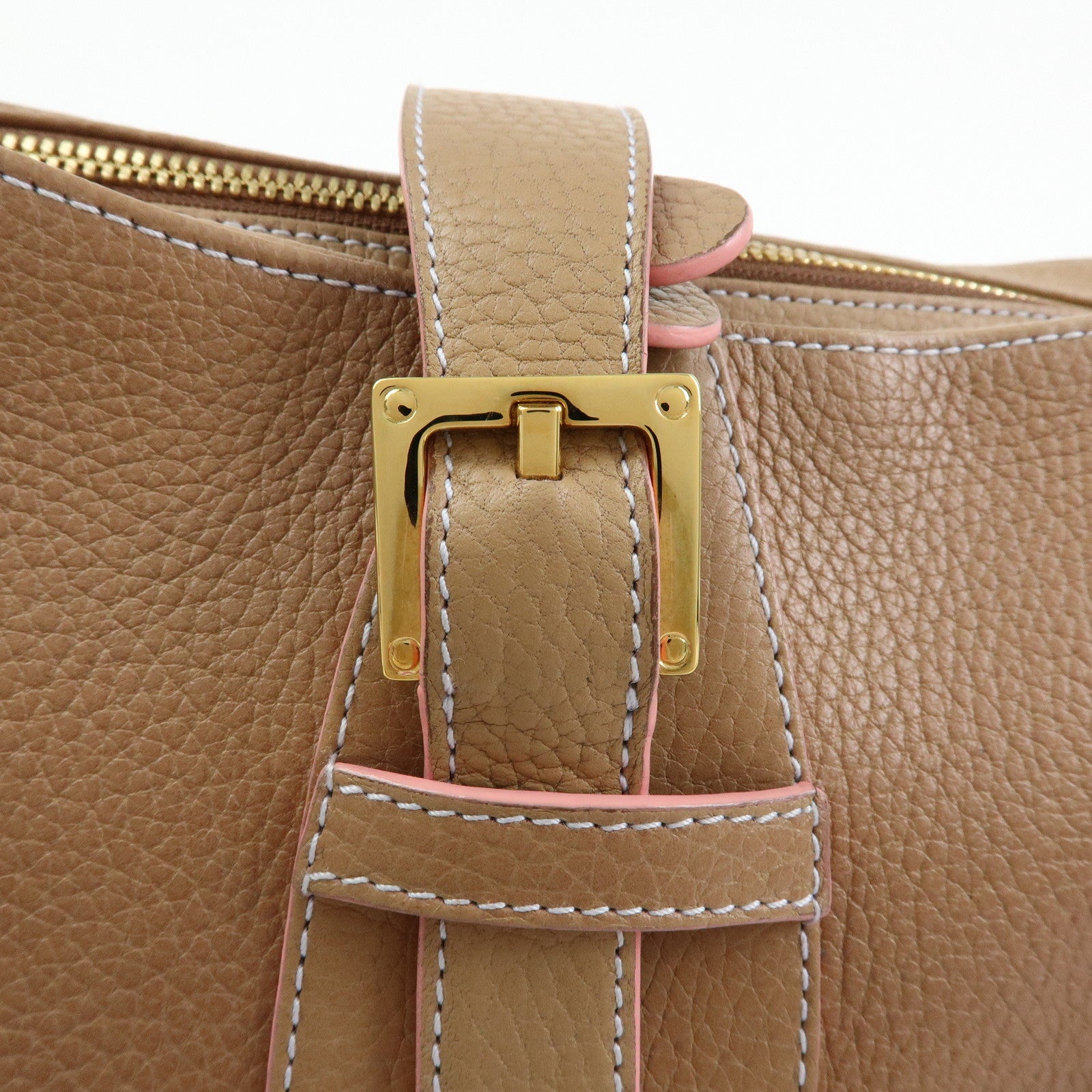 LOEWE Senda Stitches Leather Hand Bag Boston Bag Beige