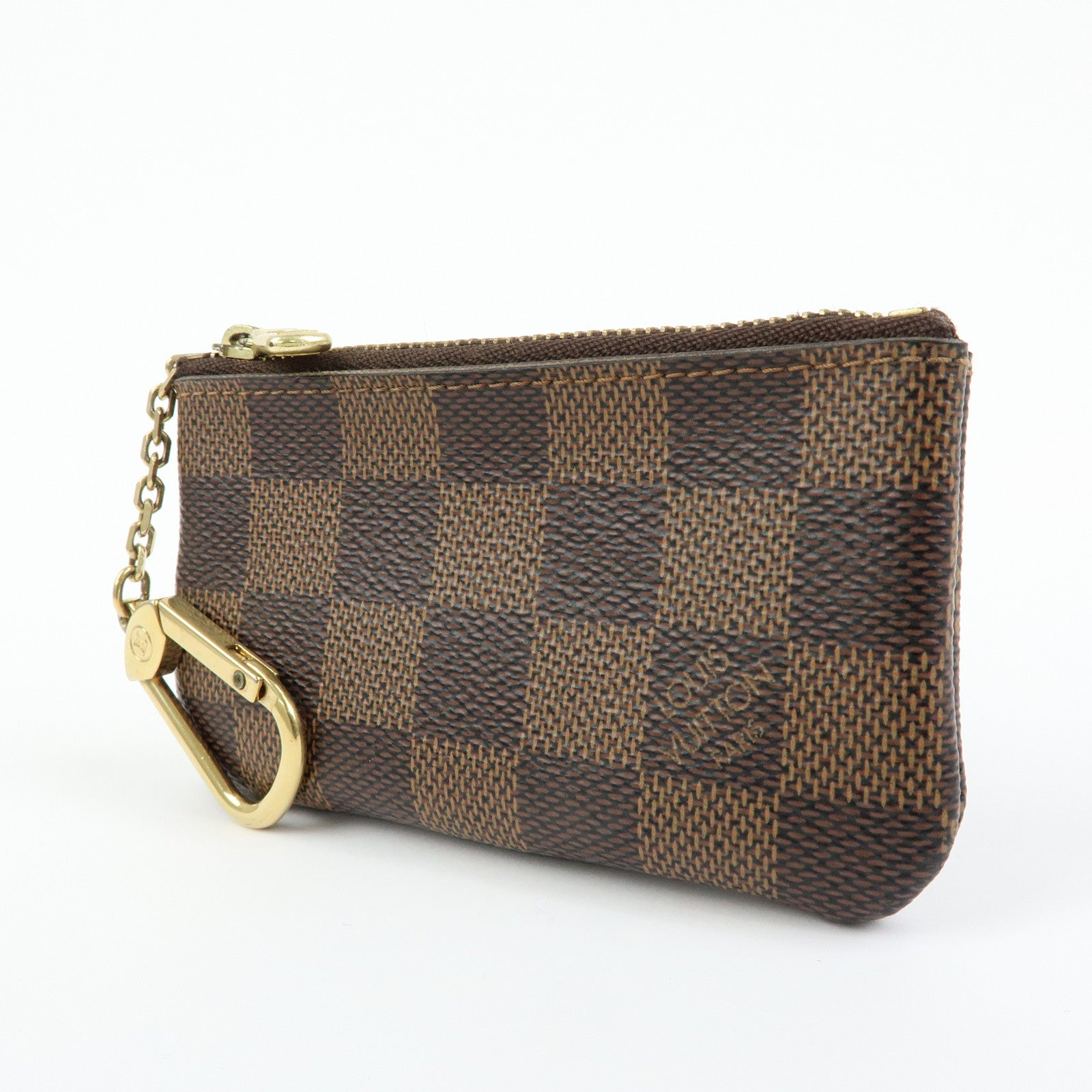 Louis Vuitton Damier Canvas Pochette Cles Coin Case Brown Ebene N62658